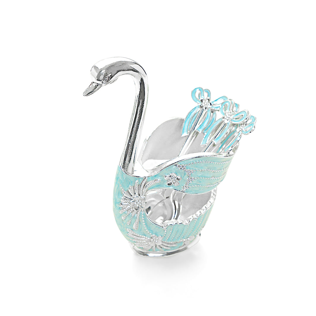 White Metal - Blue Swan Spoon Set of 6 With Stand