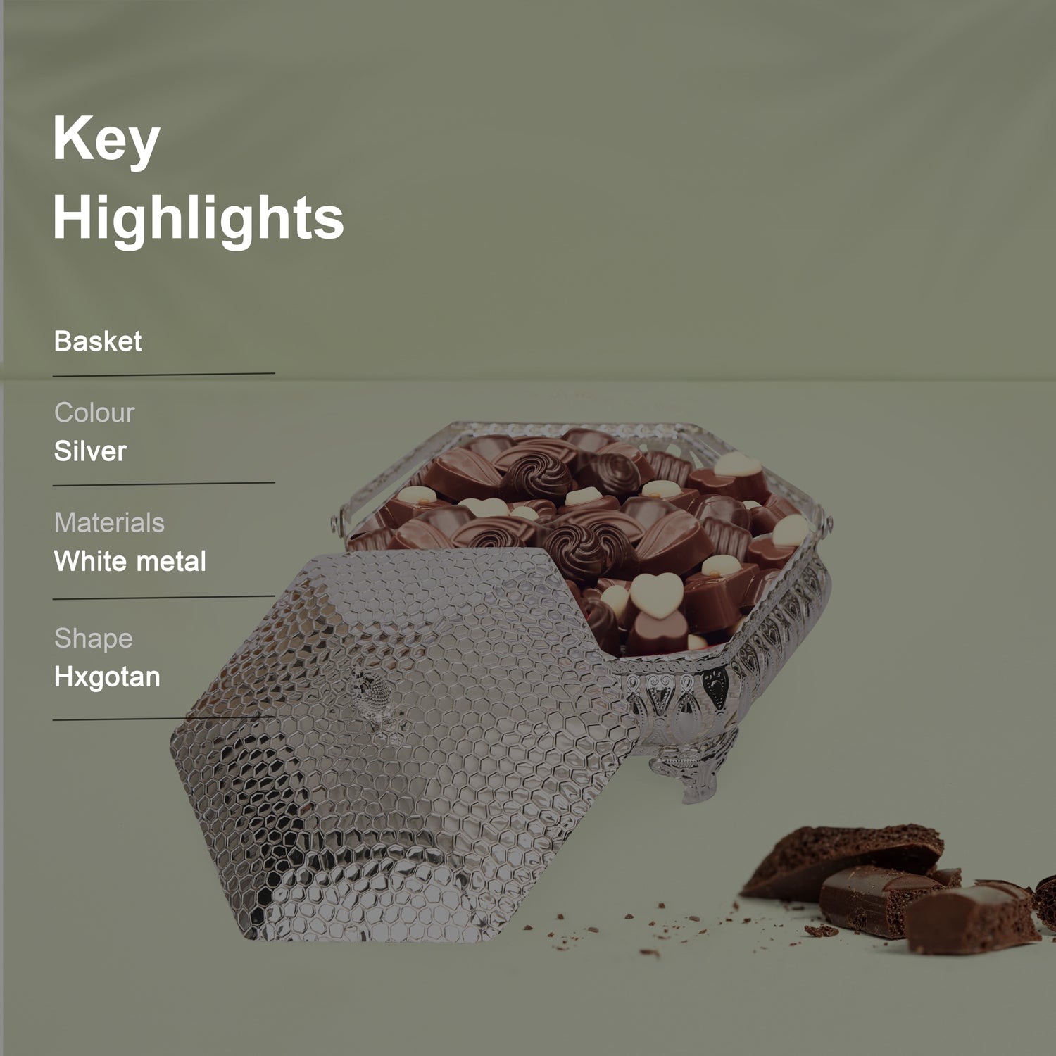 Hexagon Basket - White Metal