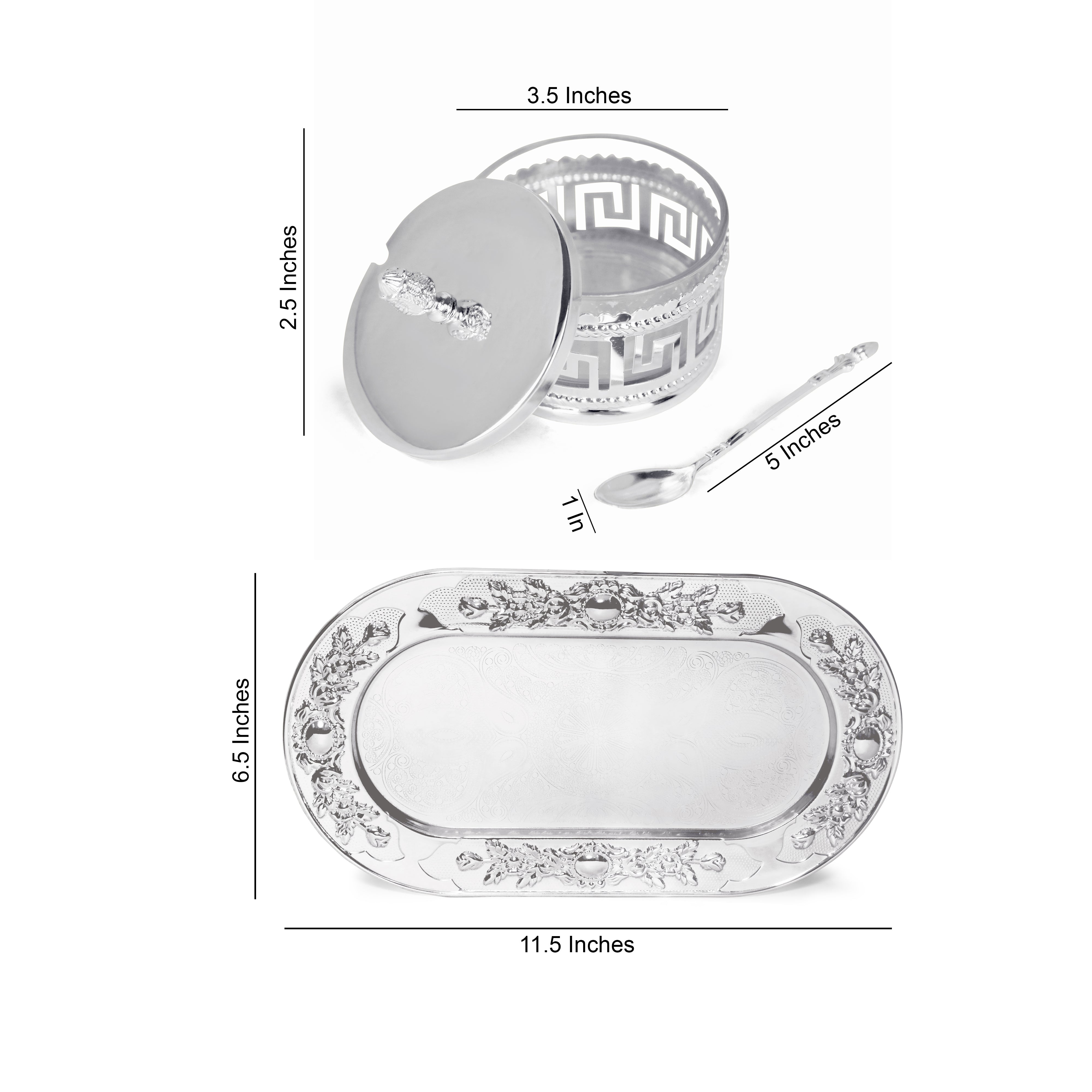 White Metal Oval Tray With 2 Jars - Dry Fruit Jar 5- The Home Co.