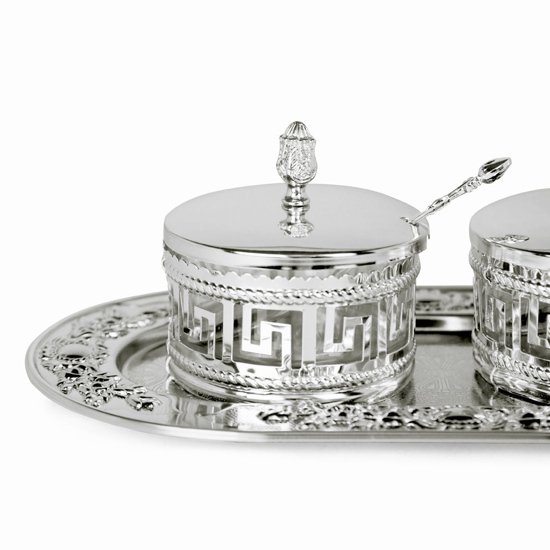 White Metal Oval Tray With 2 Jars - Dry Fruit Jar 2- The Home Co.