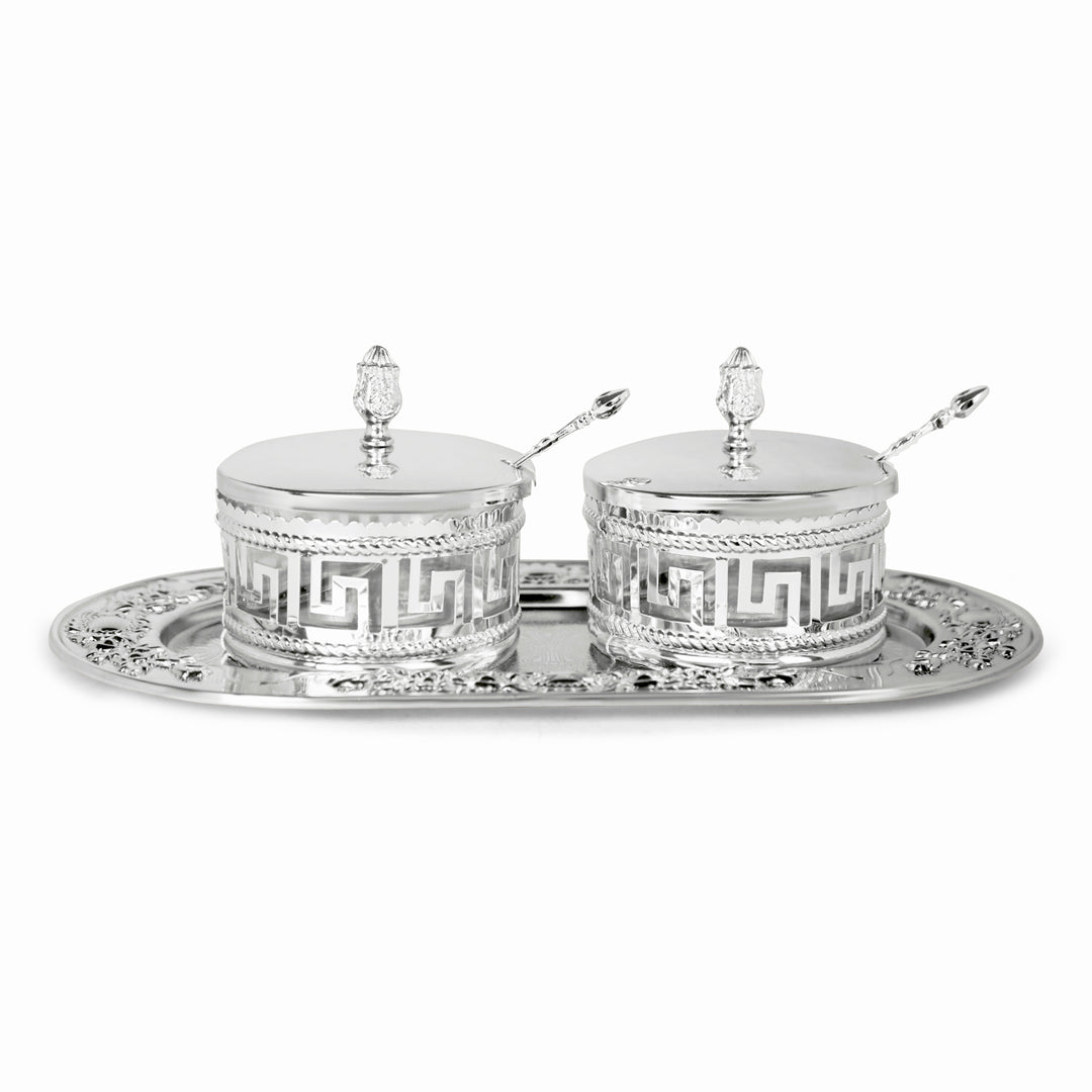 White Metal Oval Tray With 2 Jars - Dry Fruit Jar 1- The Home Co.