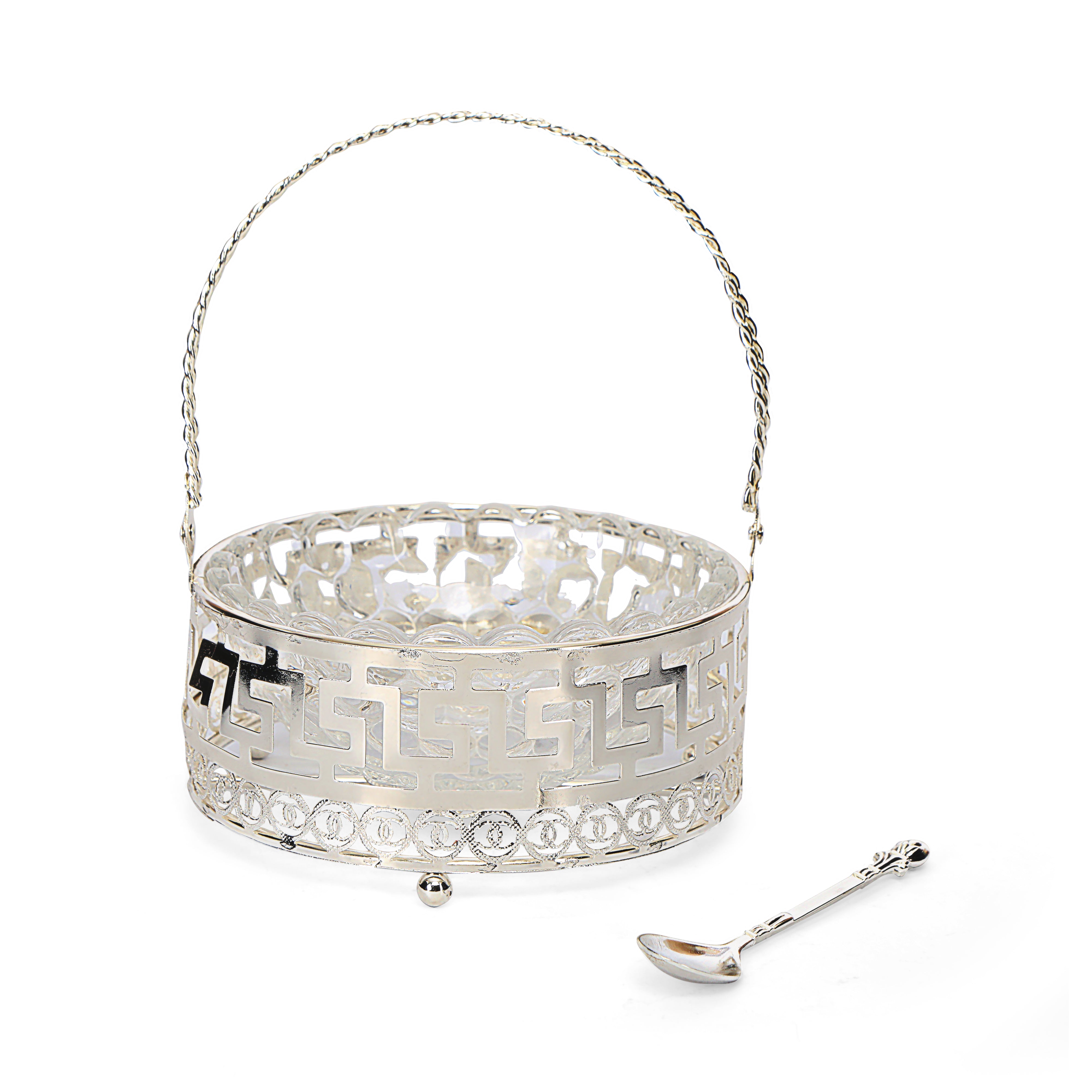 Basket with Spoon - White Metal