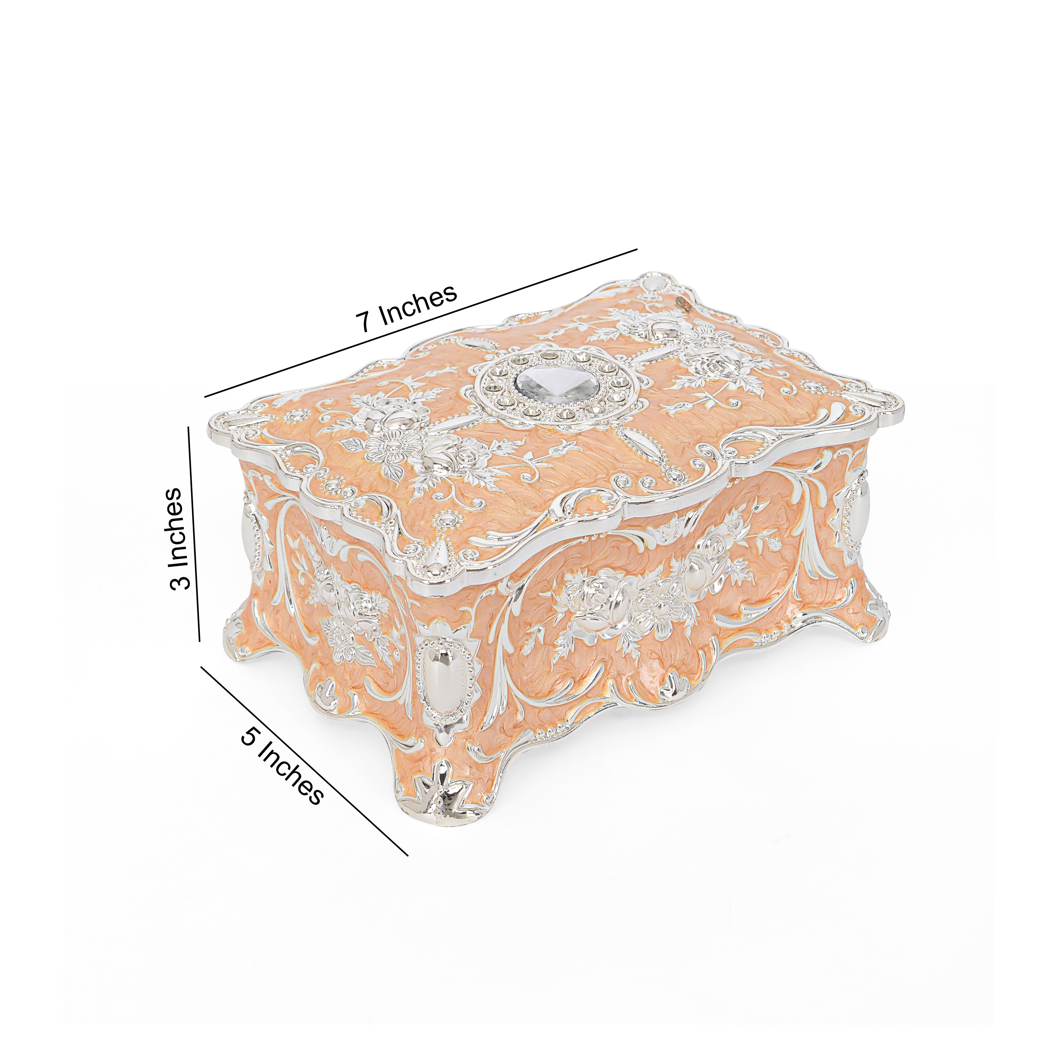 White Metal - Peach Jewellery Box