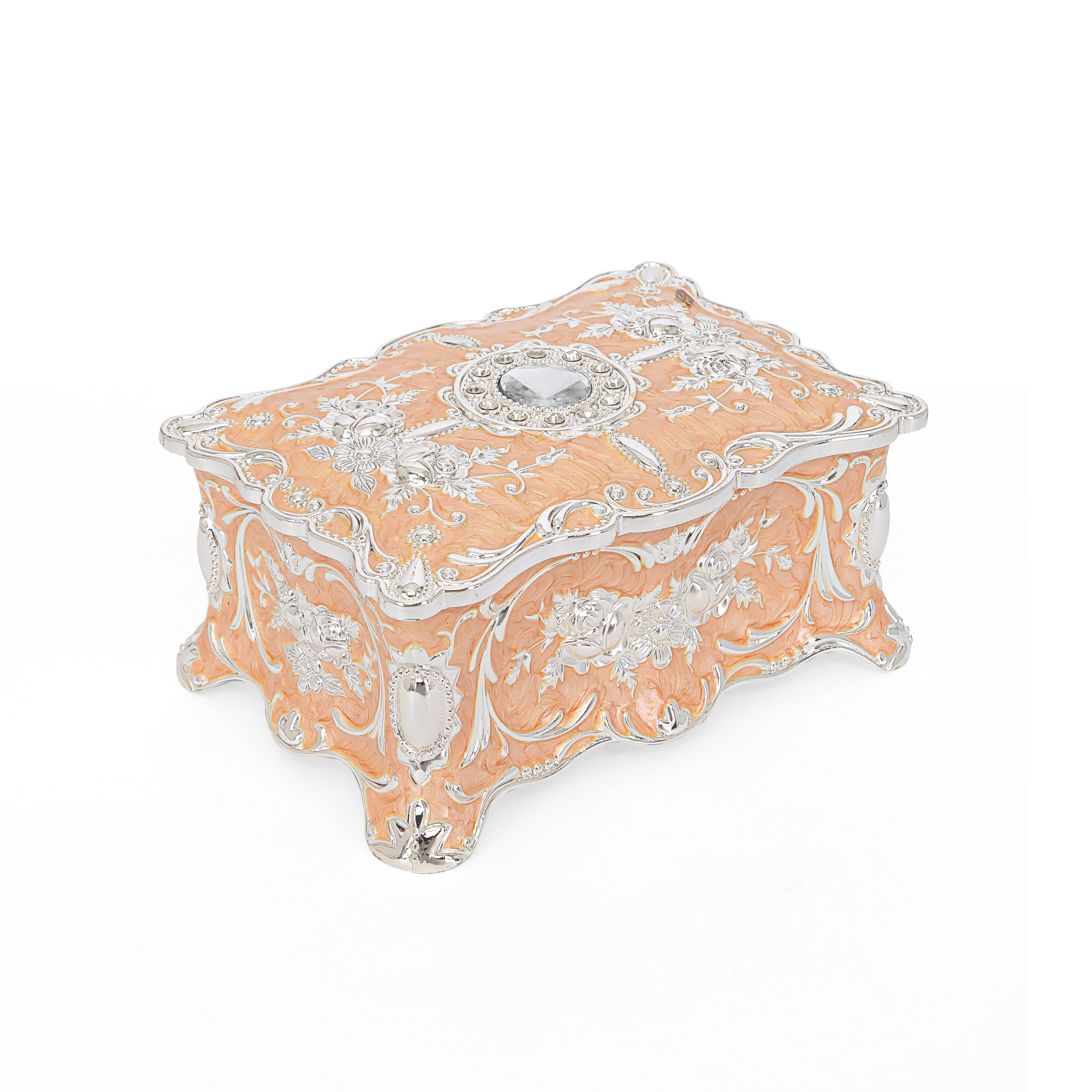 White Metal - Peach Jewellery Box