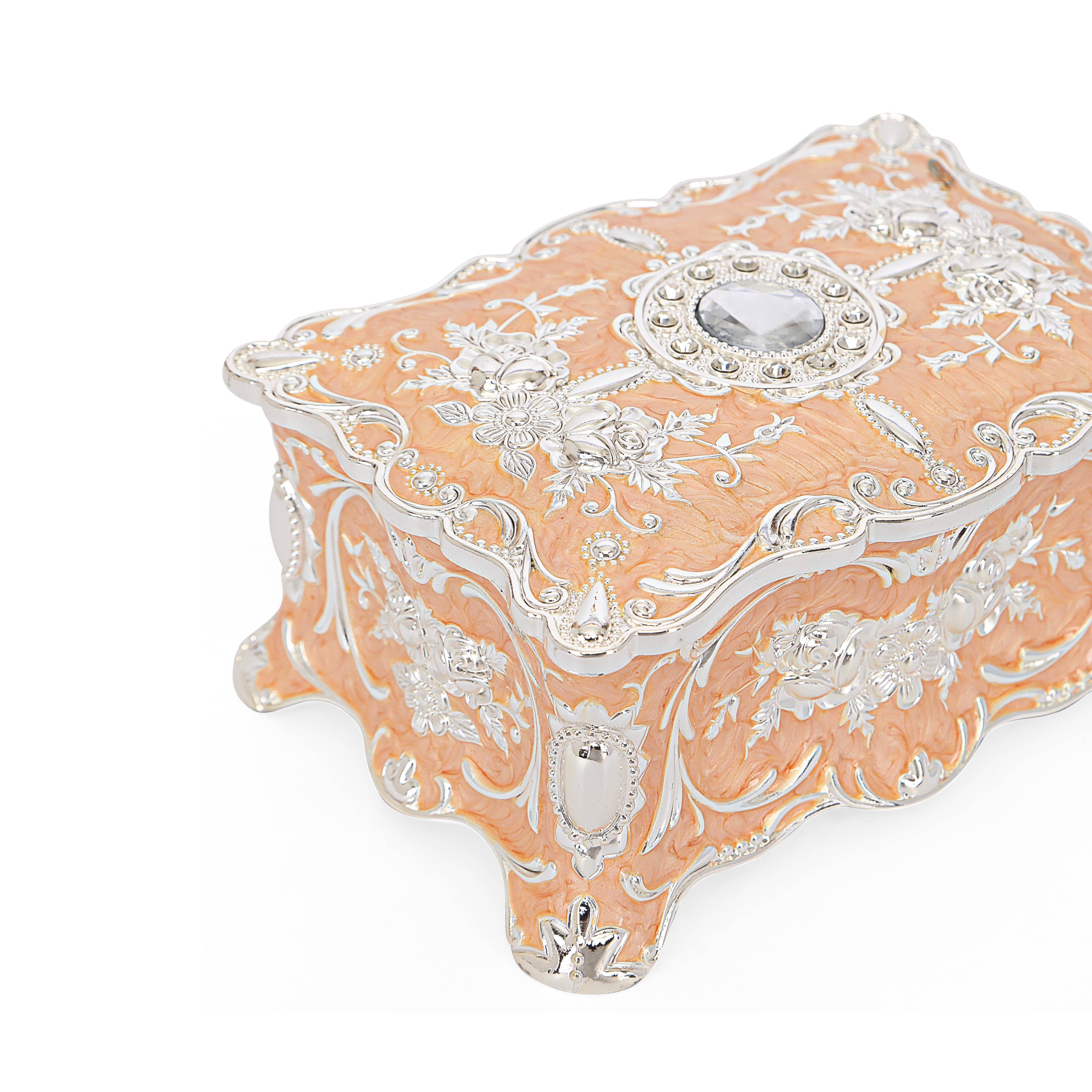 White Metal - Peach Jewellery Box