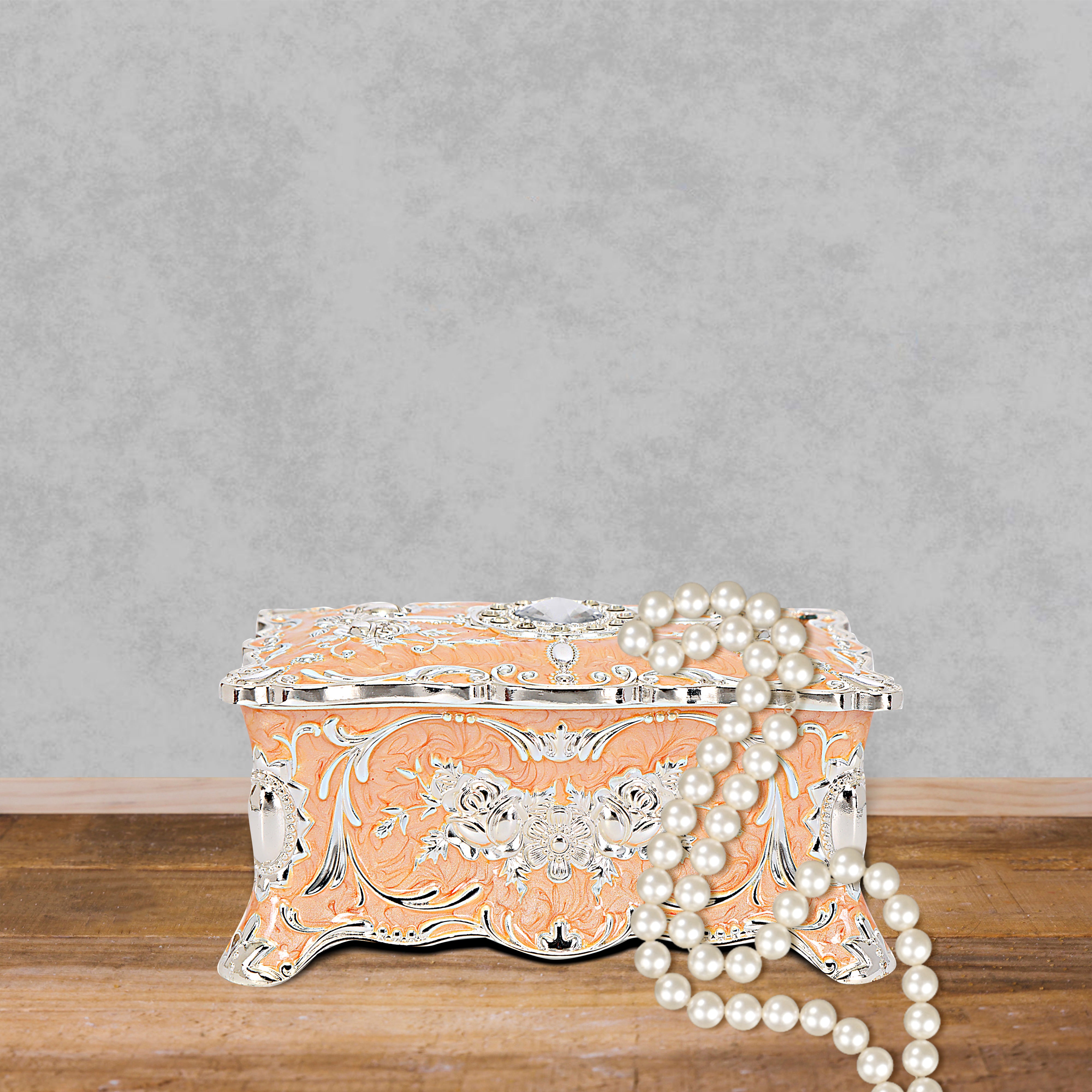 White Metal - Peach Jewellery Box