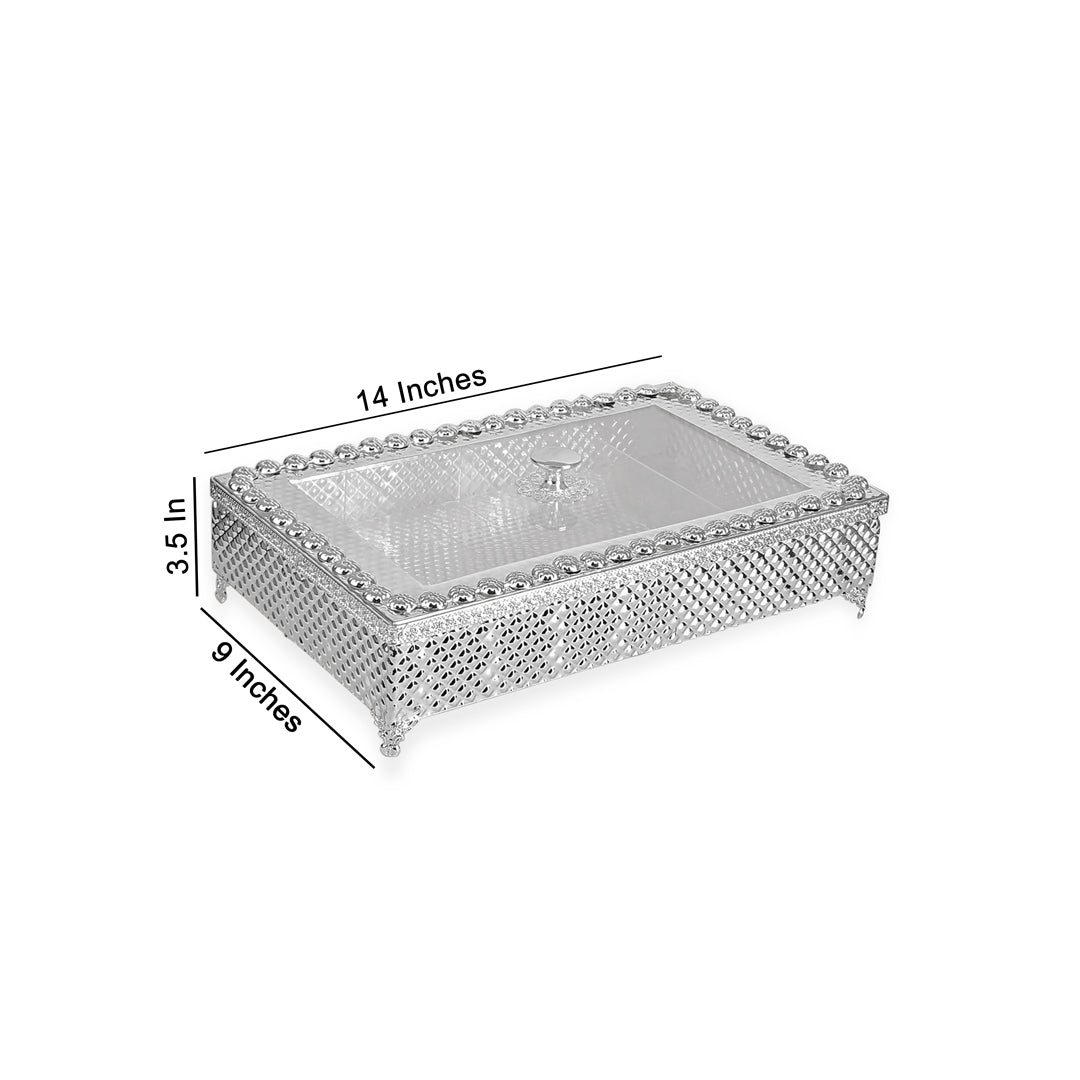 White Metal Box - Rectangle Dryfruit Box 4- The Home Co.