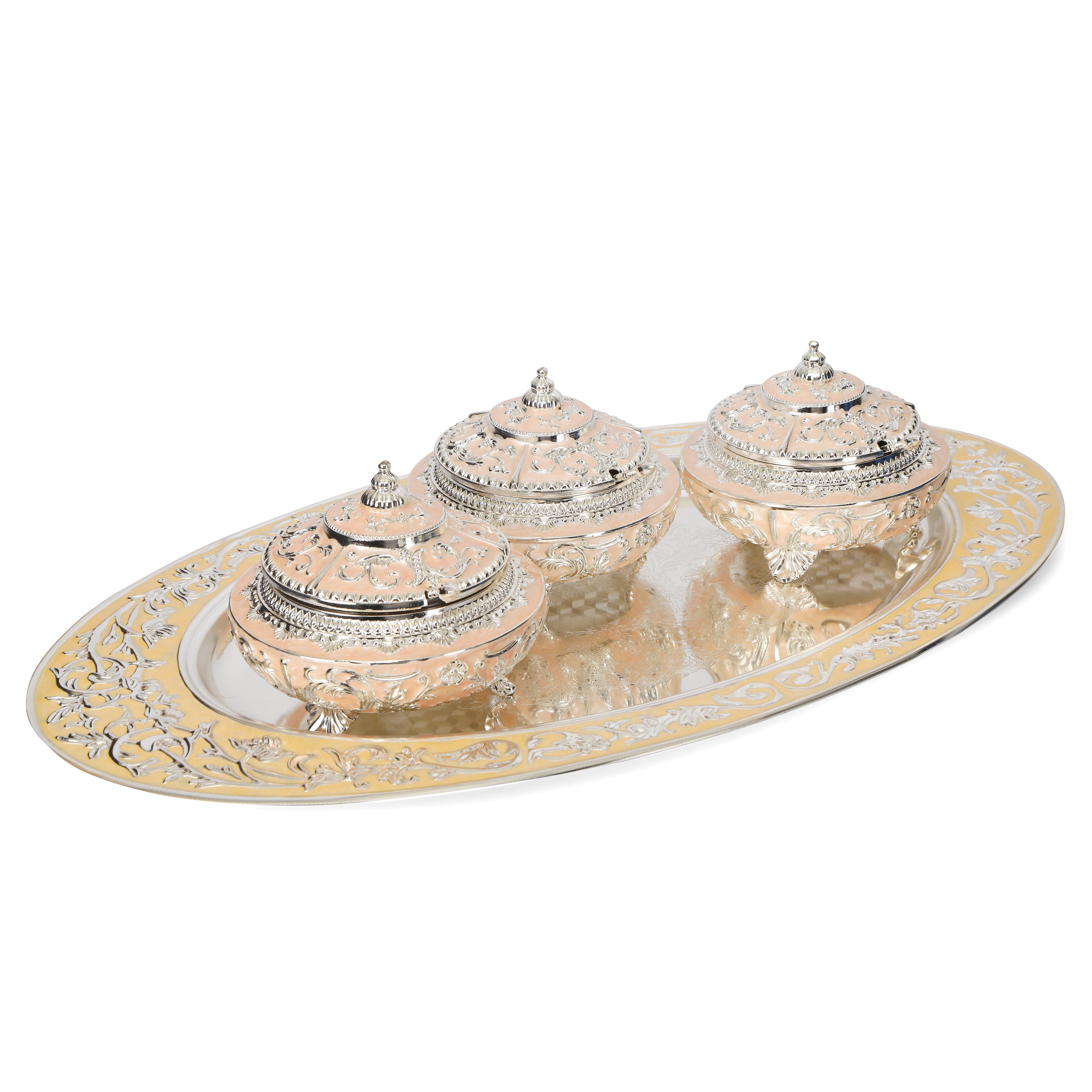 Tray Set - Oval Tray With 3 Jar Set - Peach