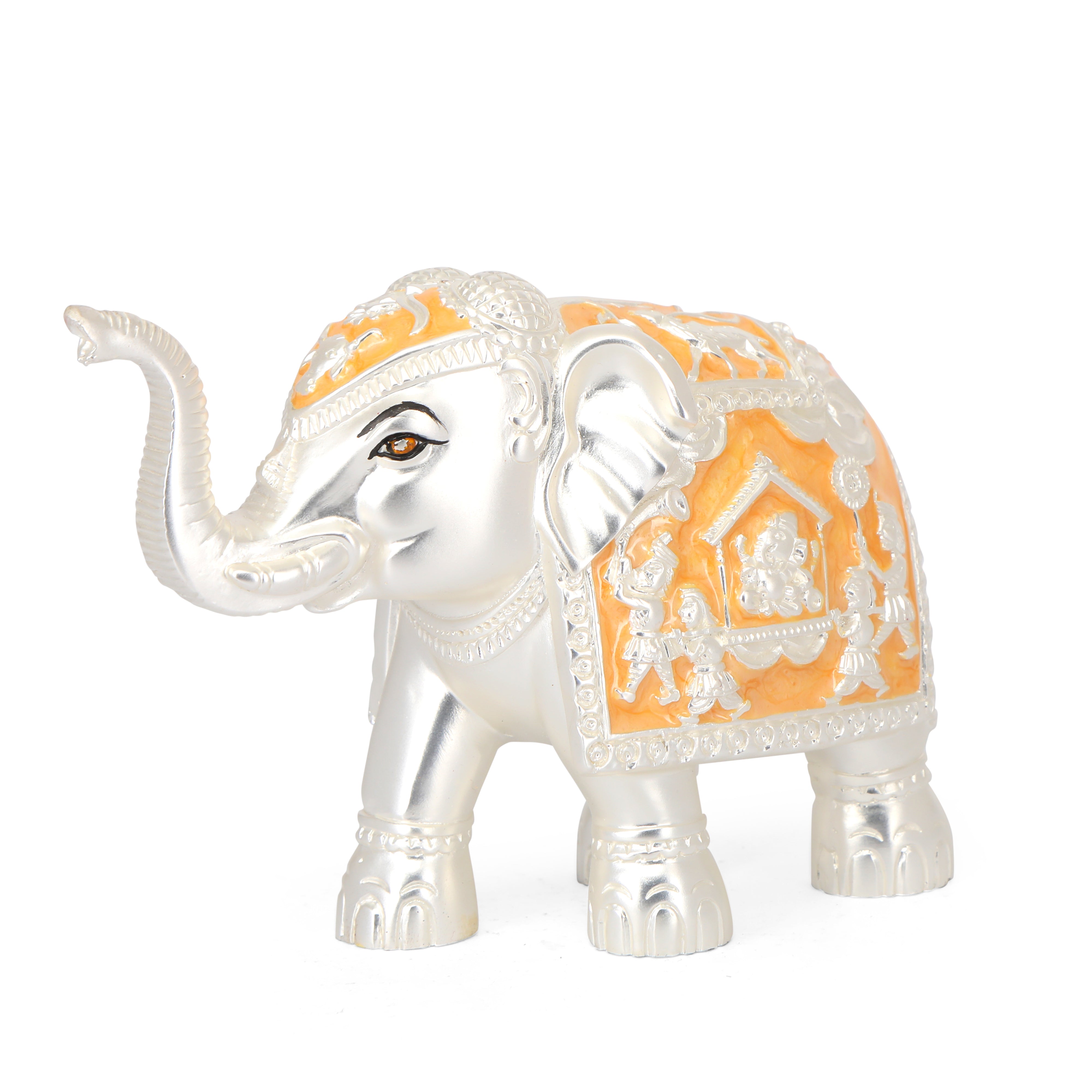 White Metal Tray With 2 Pastel Yellow Elephant & 1 Jar Set