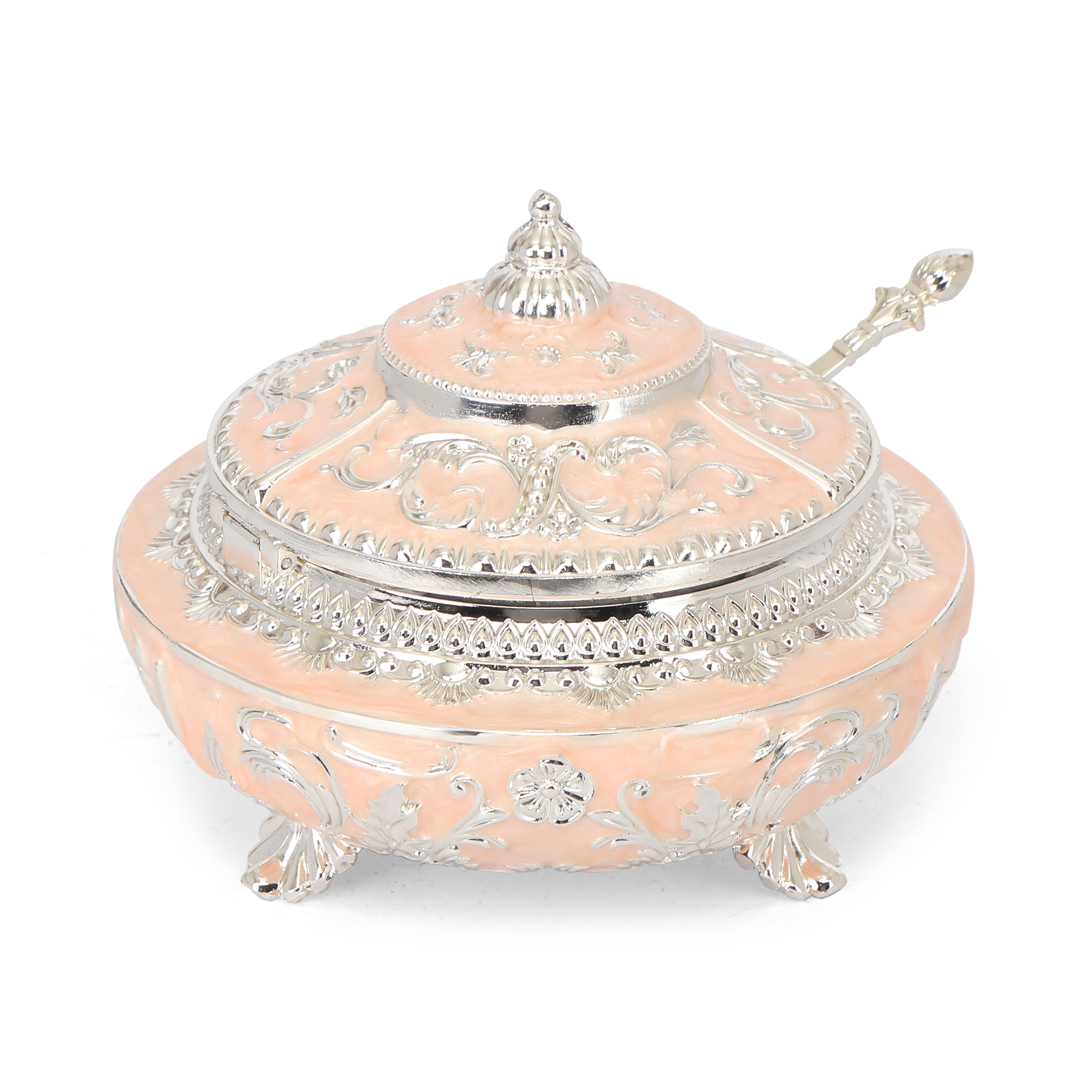 White Metal Tray With 2 Pastel Yellow Elephant & 1 Jar Set