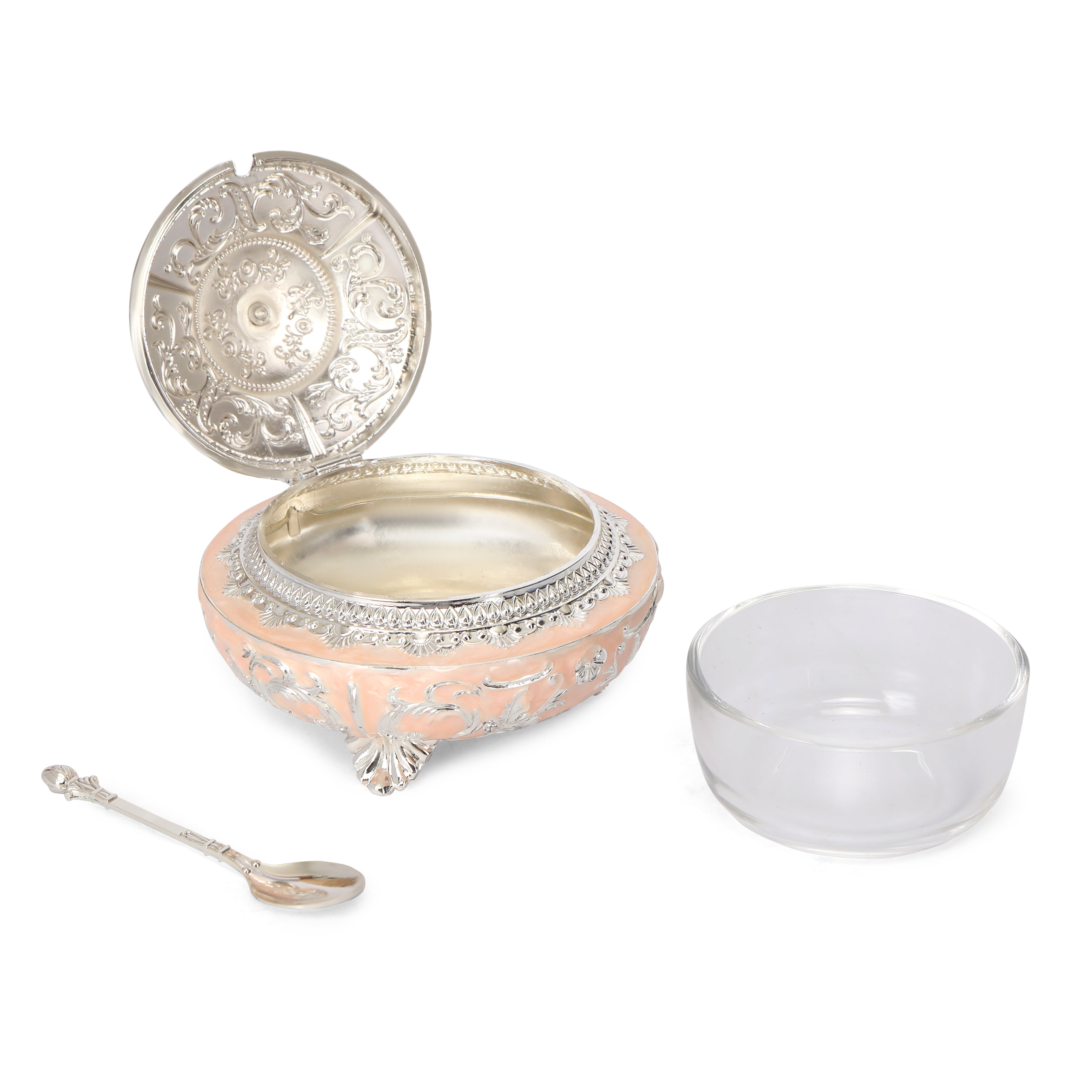 White Metal Tray With 2 Pastel Yellow Elephant & 1 Jar Set