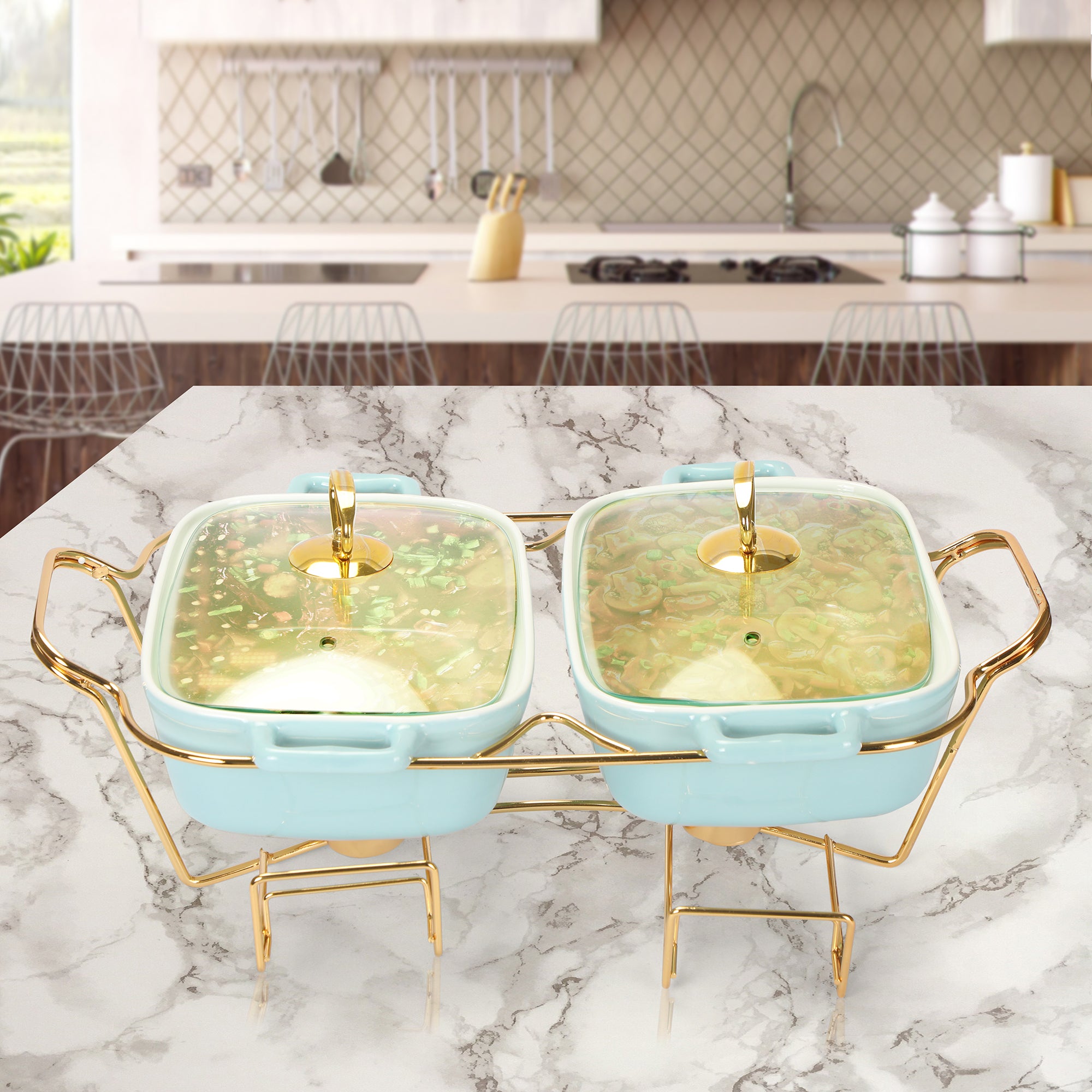 Chafing Dish Twin Rectangle - Blue - The Home Co.