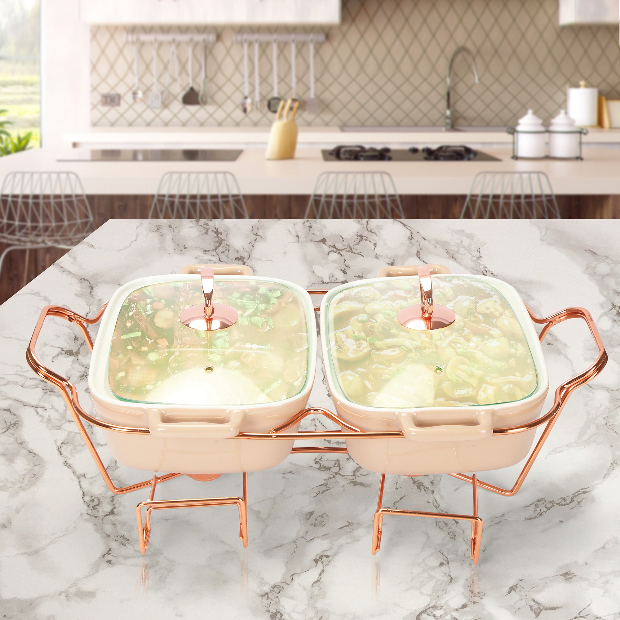 Chafing Dish Twin Rectangle - Pink - The Home Co.