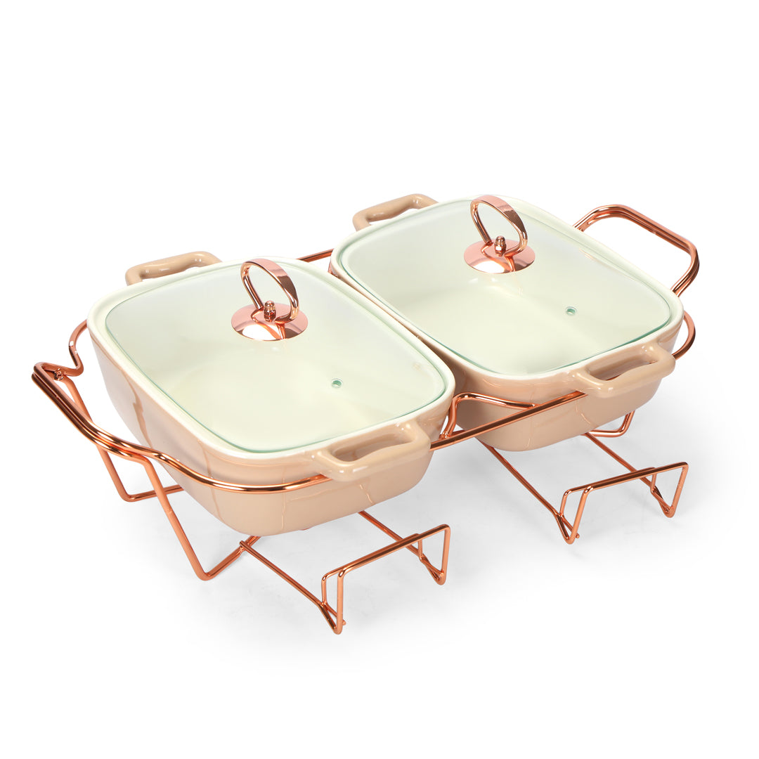 Chafing Dish Twin Rectangle - Pink