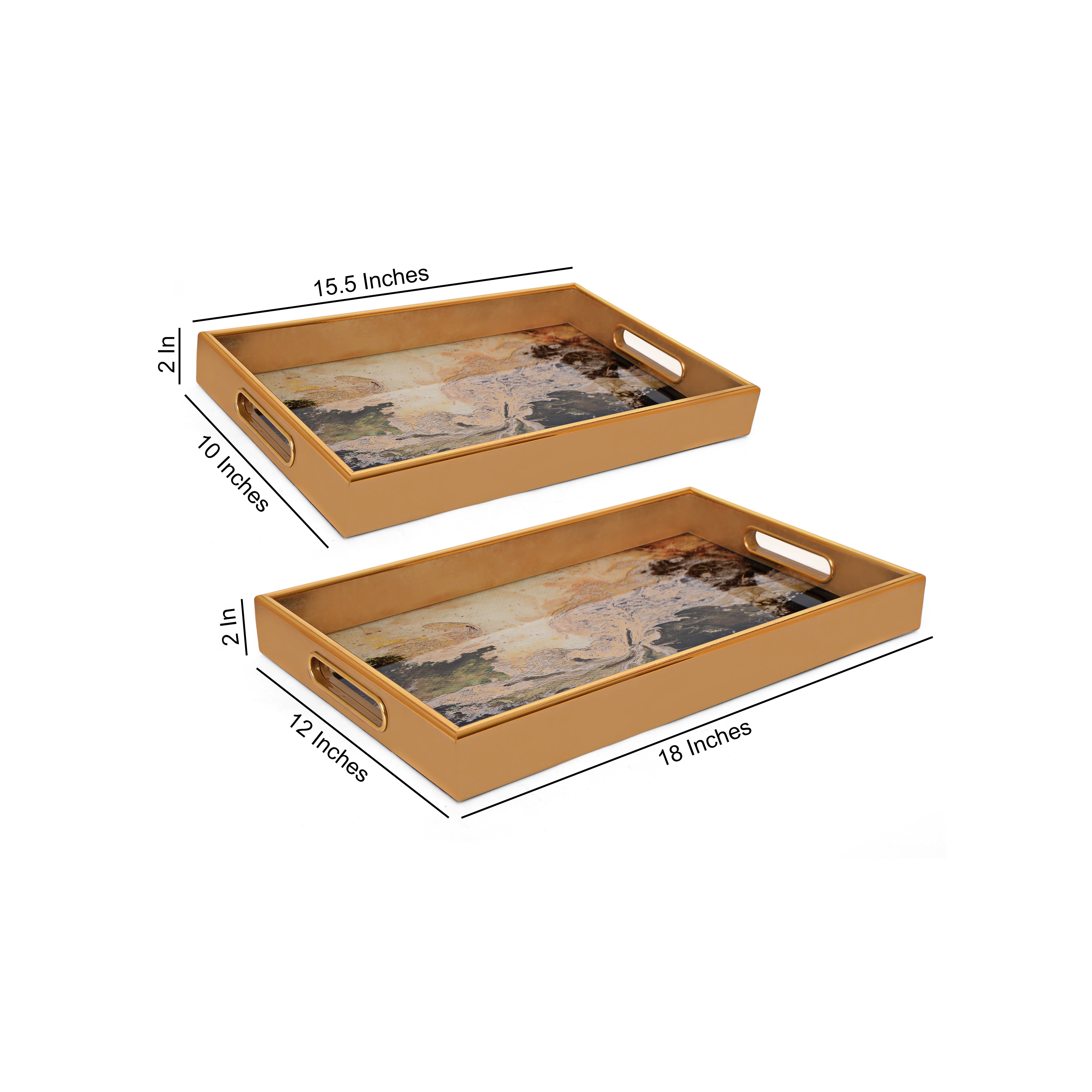 Rectangle Glass Tray Set Of 2 - Marble