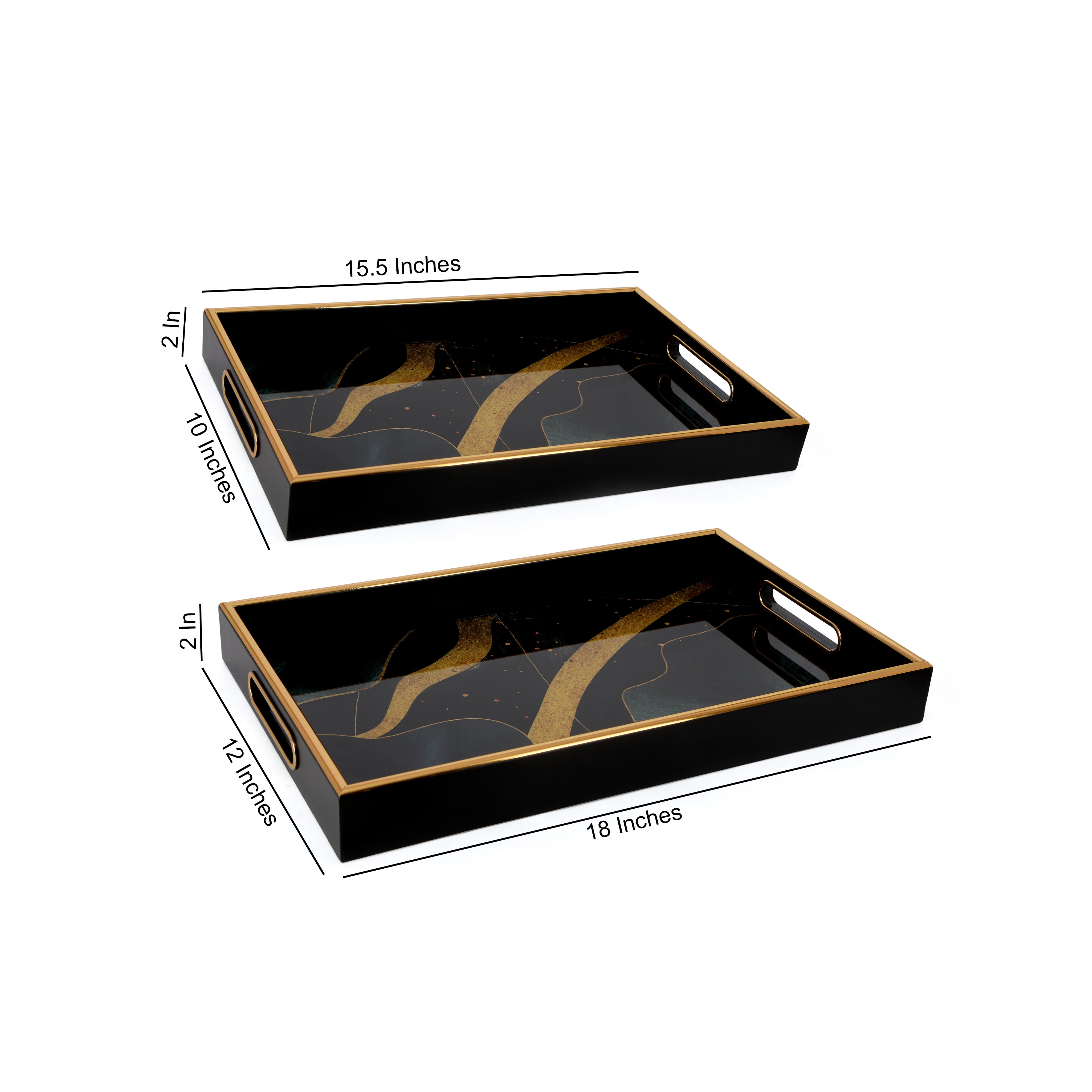 Rectangle Glass Tray Set Of 2 - Wave