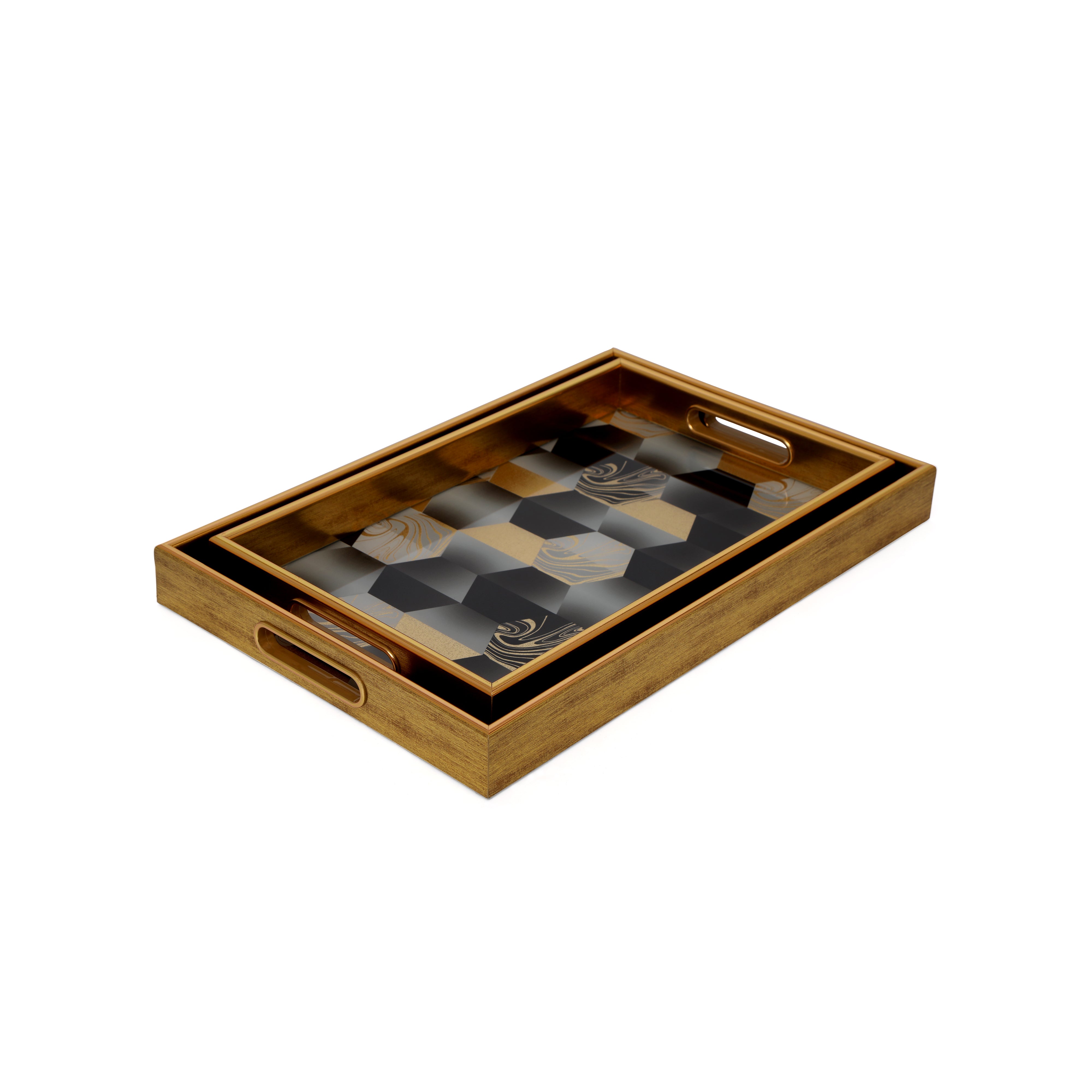 Rectangle Glass Tray Set Of 2 - Black Mosaic