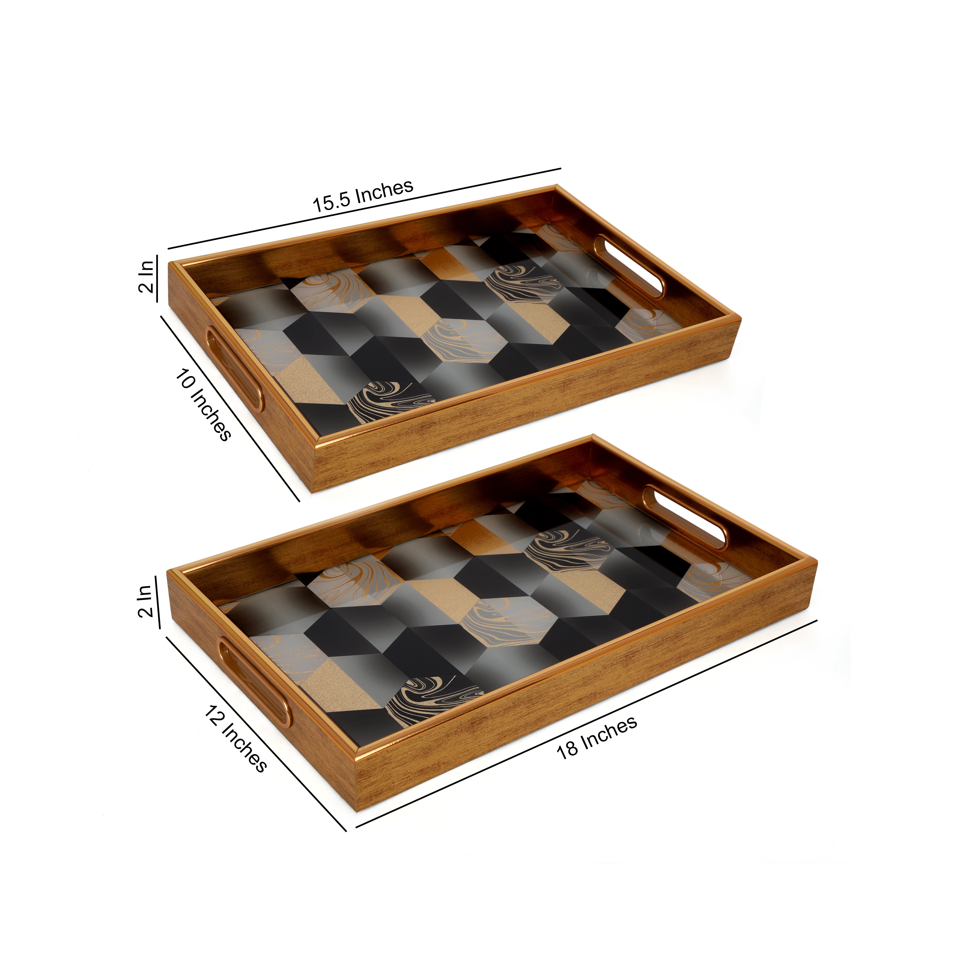 Rectangle Glass Tray Set Of 2 - Black Mosaic