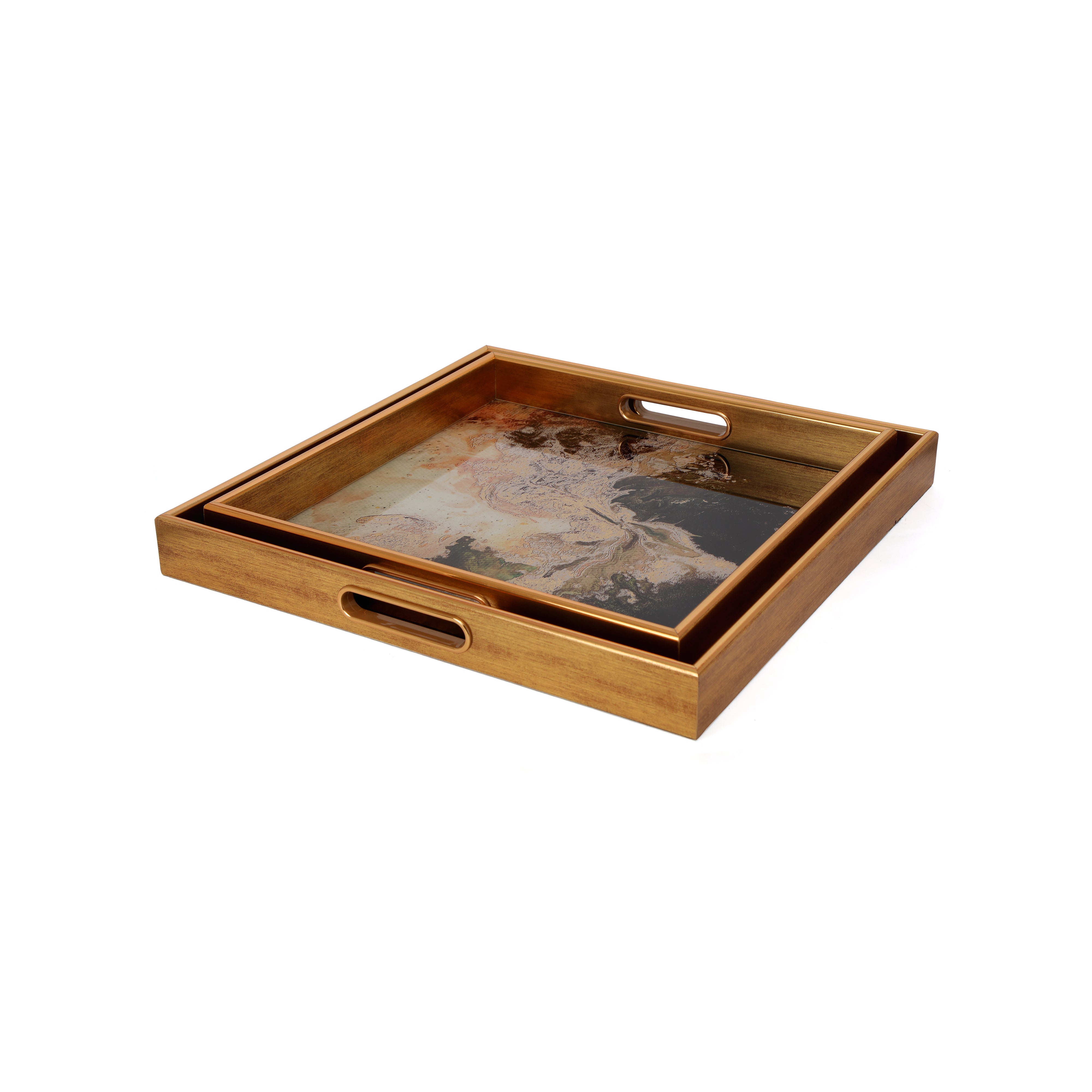 Square Glass Tray Set Of 2 - Marble