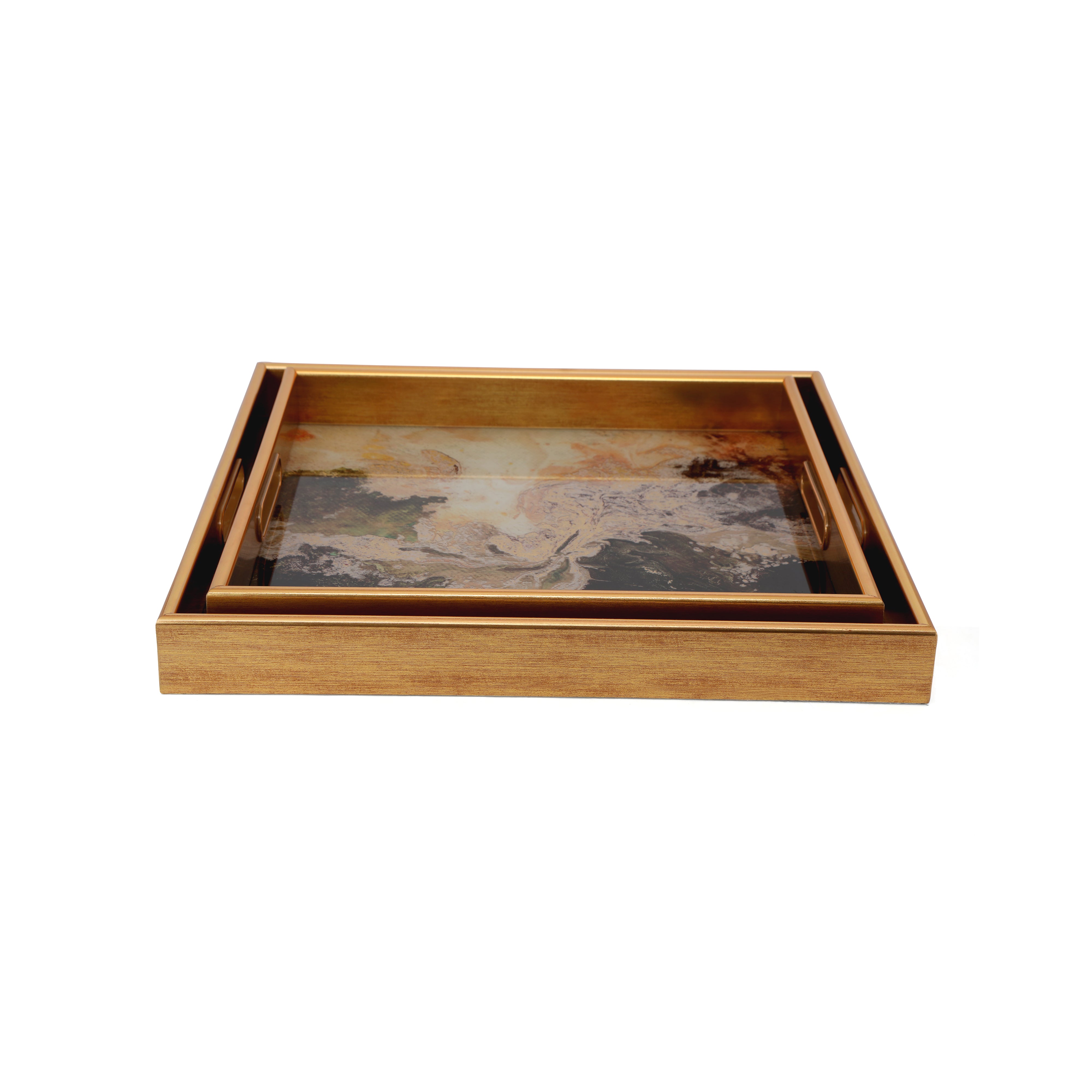 Square Glass Tray Set Of 2 - Marble