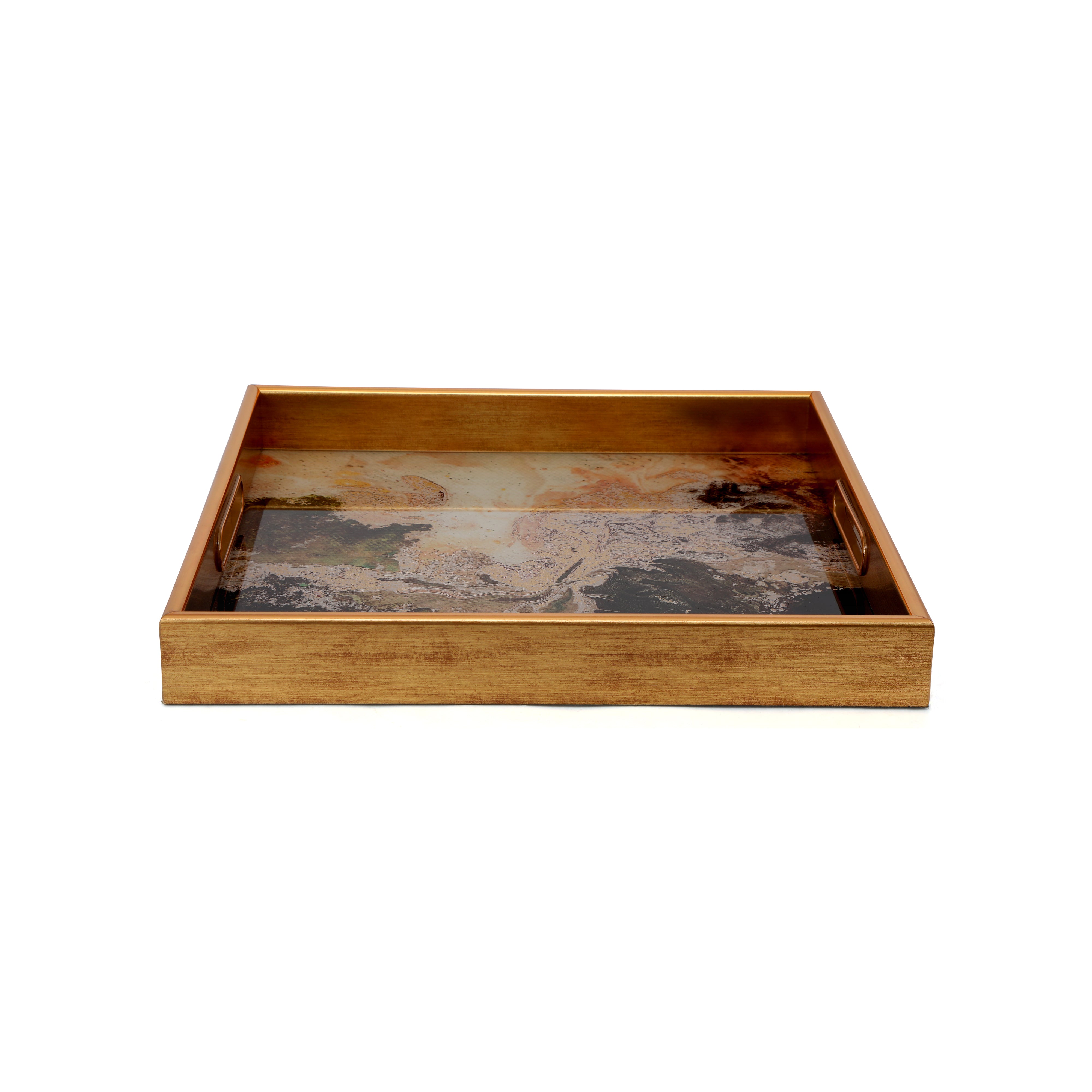 Square Glass Tray Set Of 2 - Marble