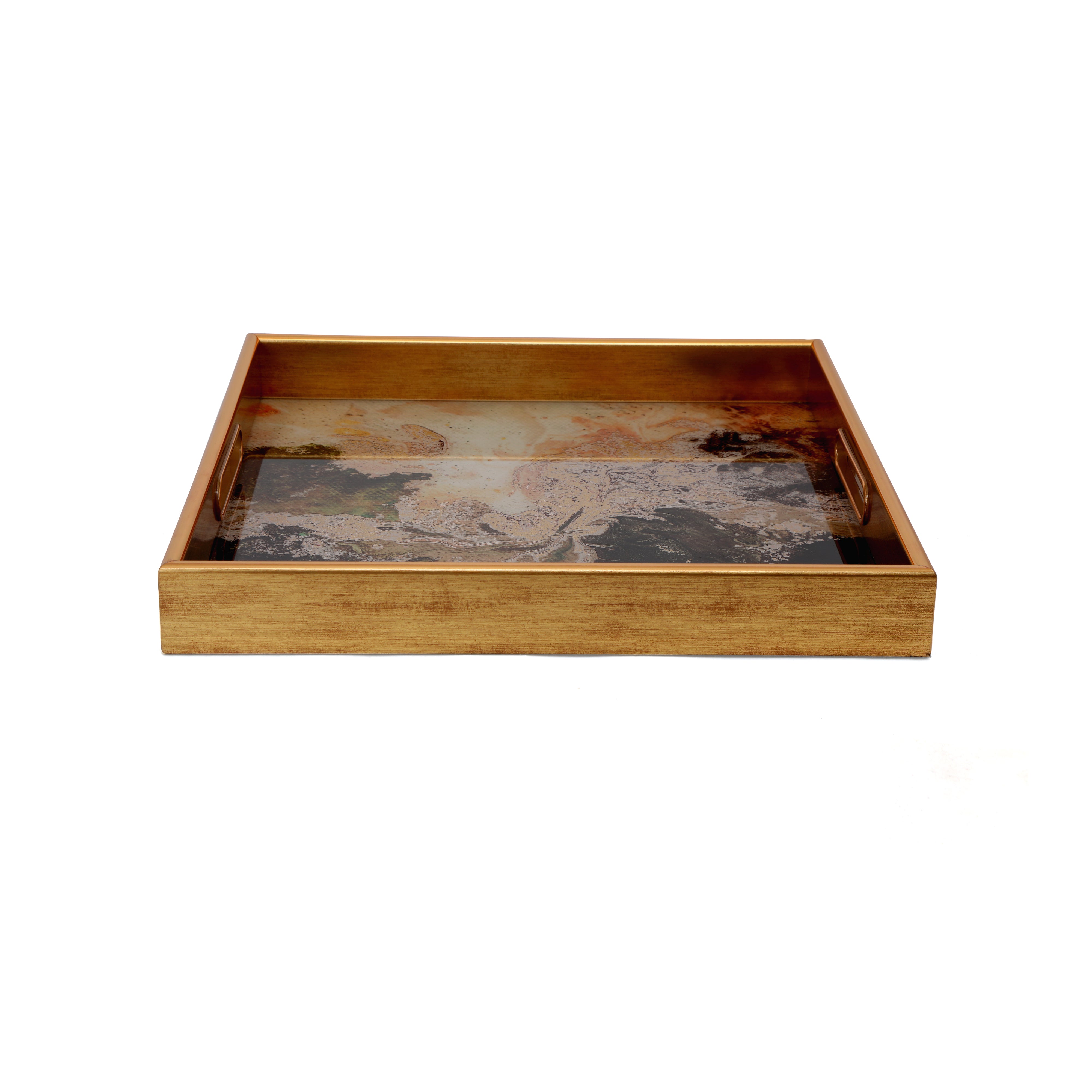 Square Glass Tray Set Of 2 - Marble