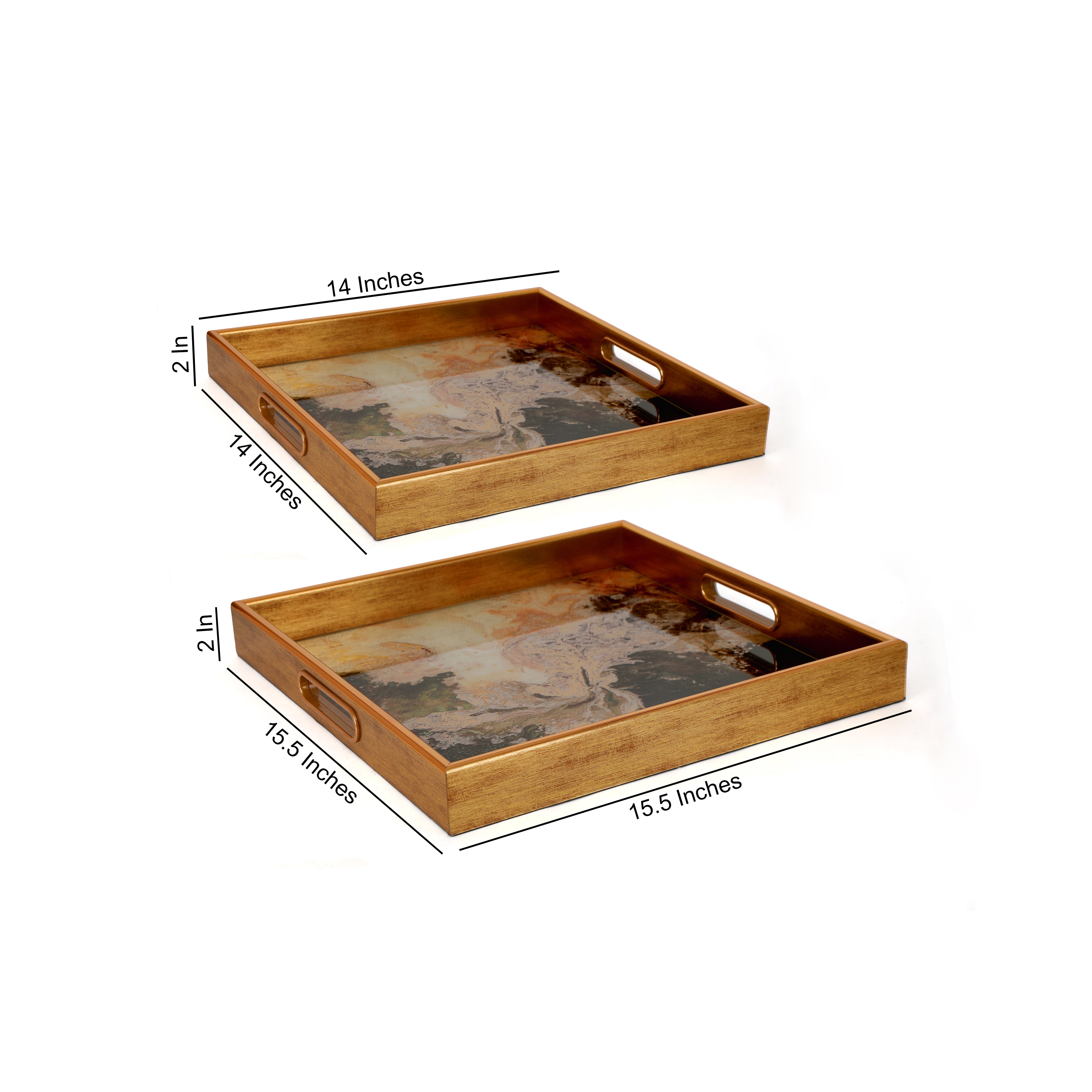 Square Glass Tray Set Of 2 - Marble