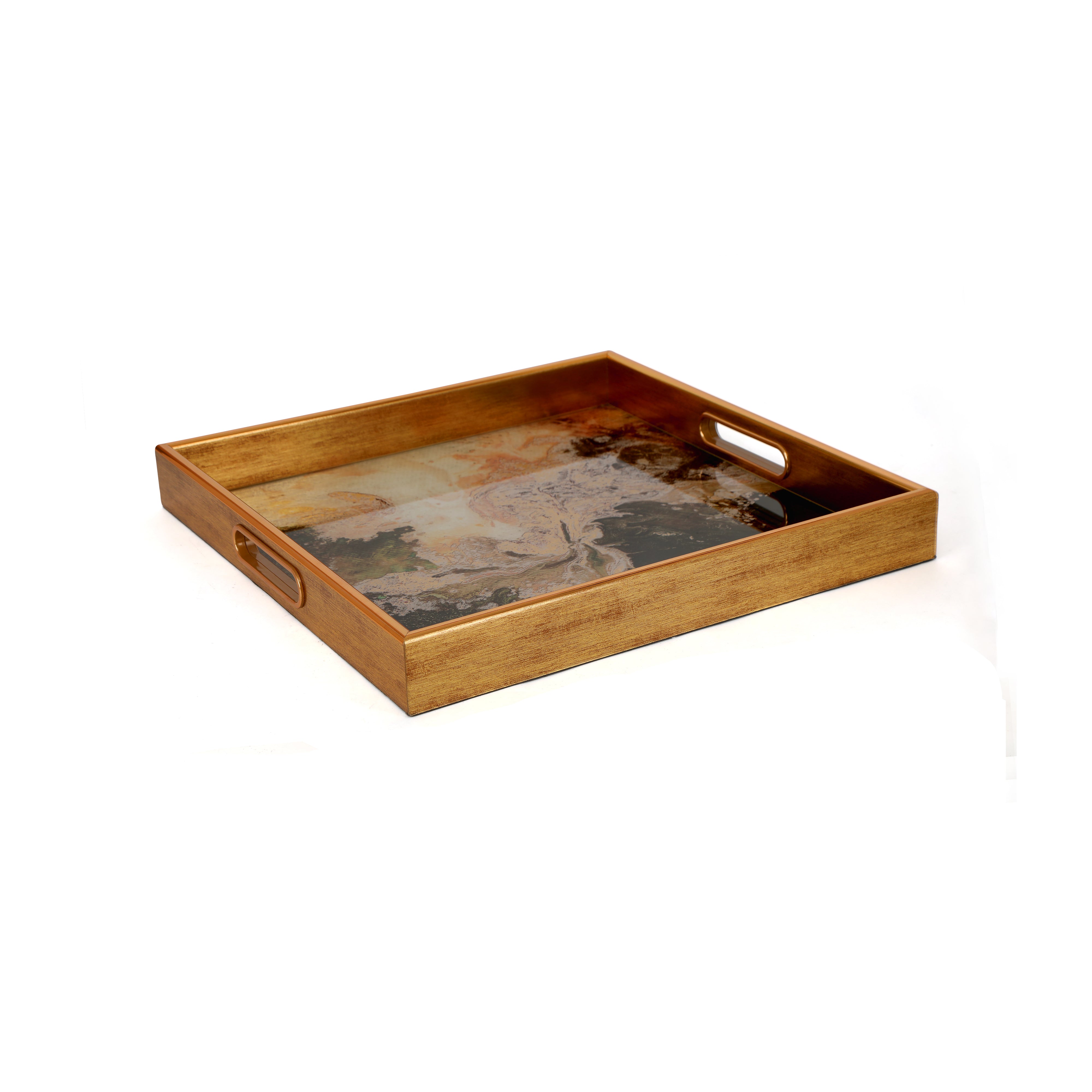 Square Glass Tray Set Of 2 - Marble