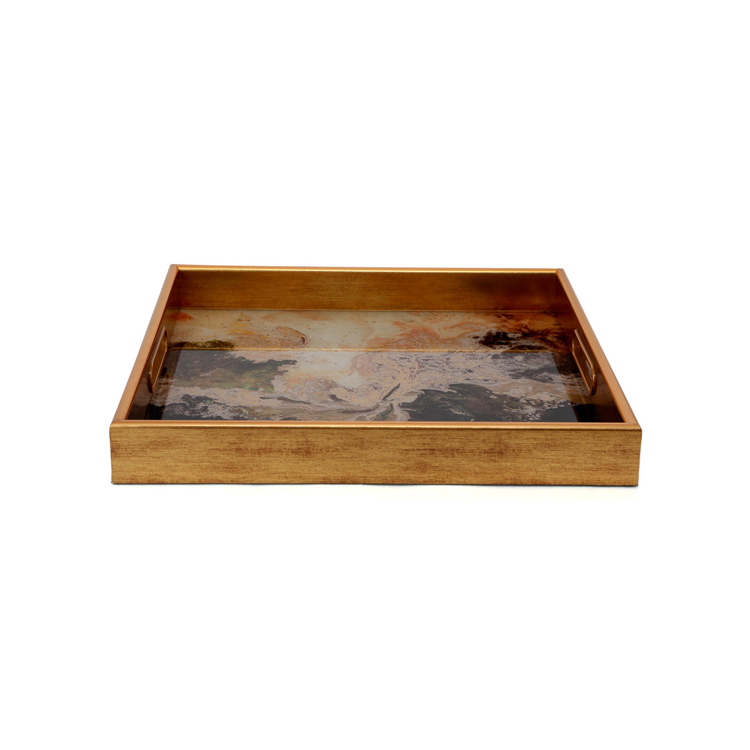 Square Glass Tray Set Of 2 - Marble