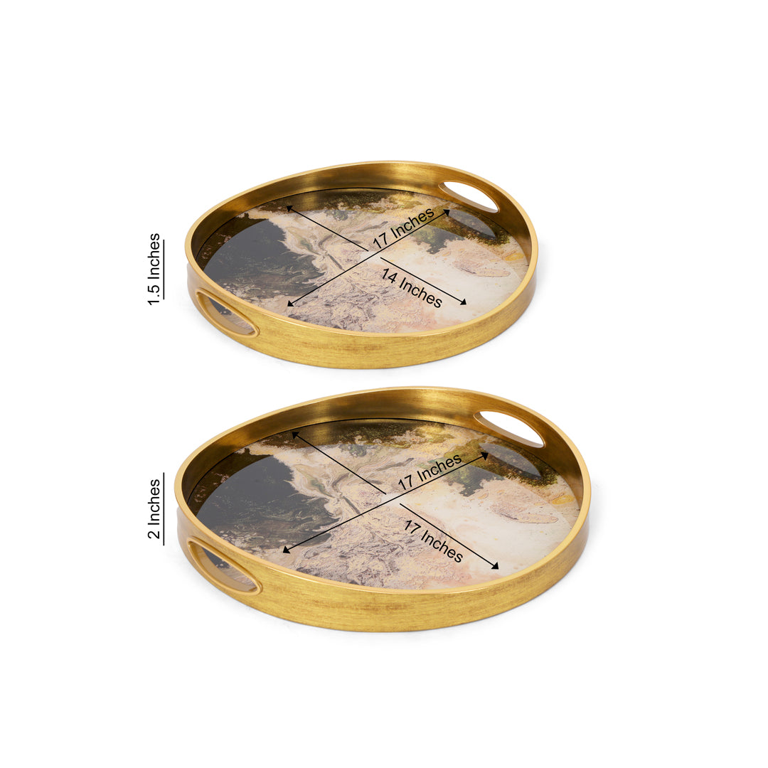 Round Glass Mirror Tray Set Of 2 - Marble