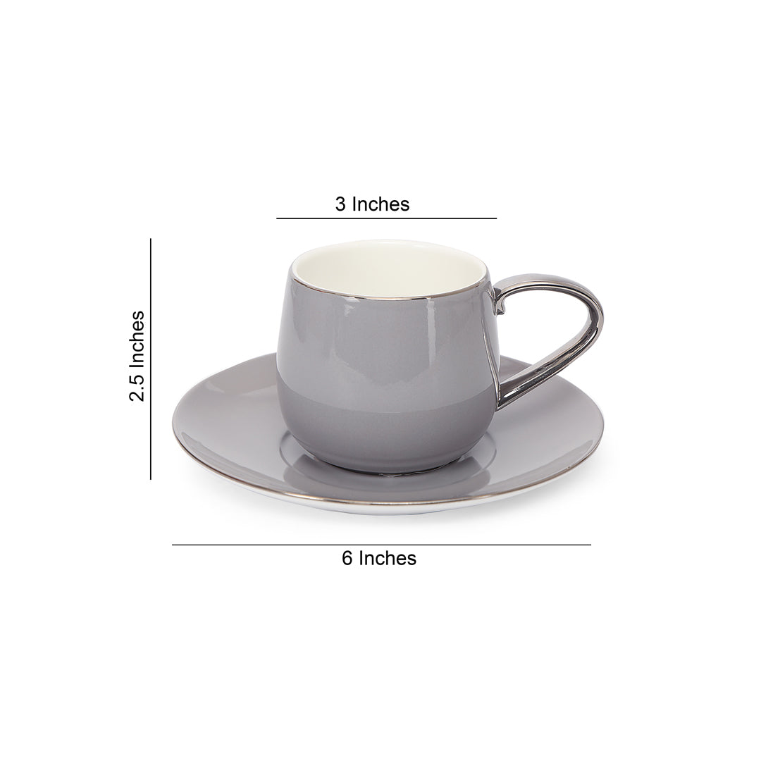 Tea Set - Grey With Silver Rim Set Of 6