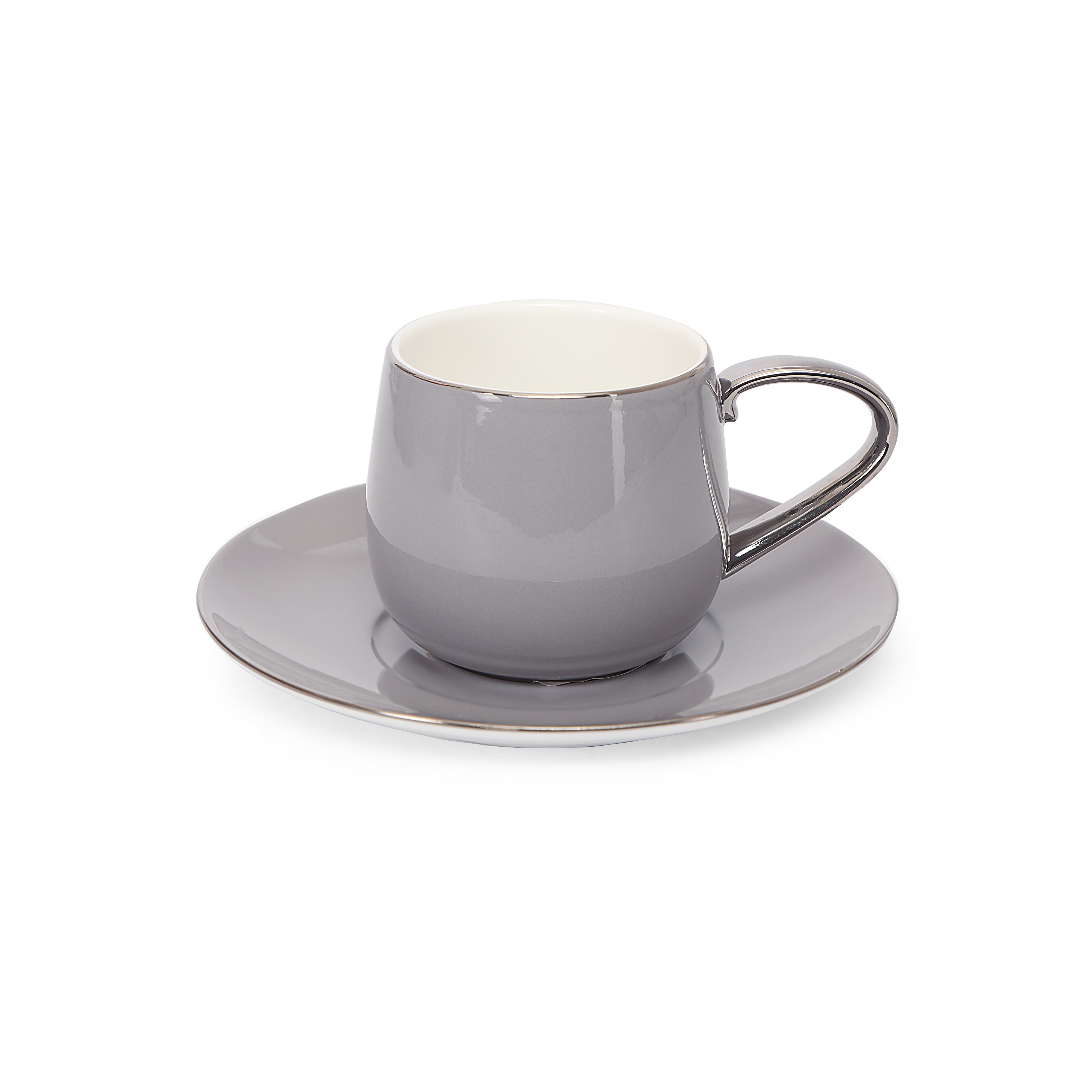 Tea Set - Grey With Silver Rim Set Of 6