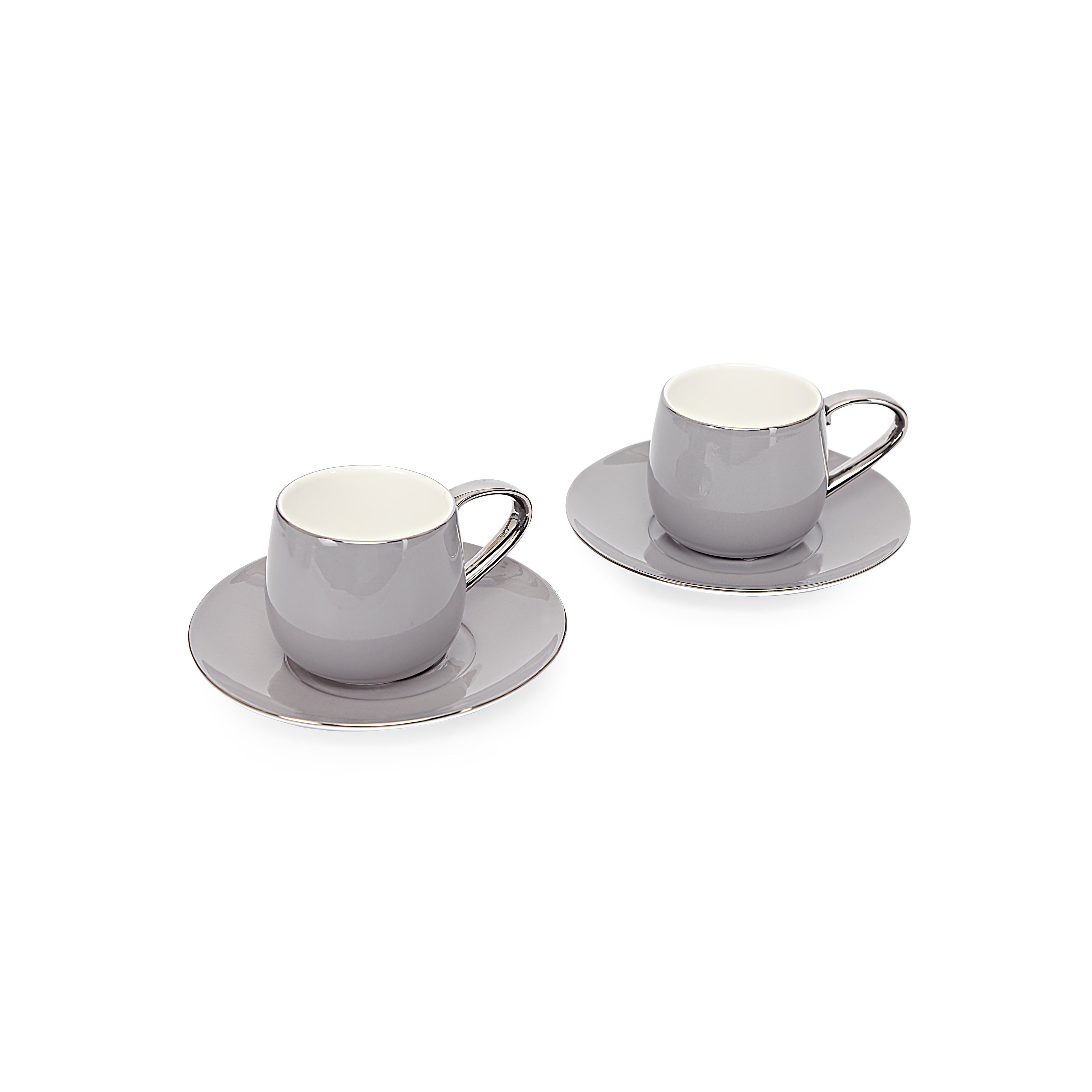 Tea Set - Grey With Silver Rim Set Of 6