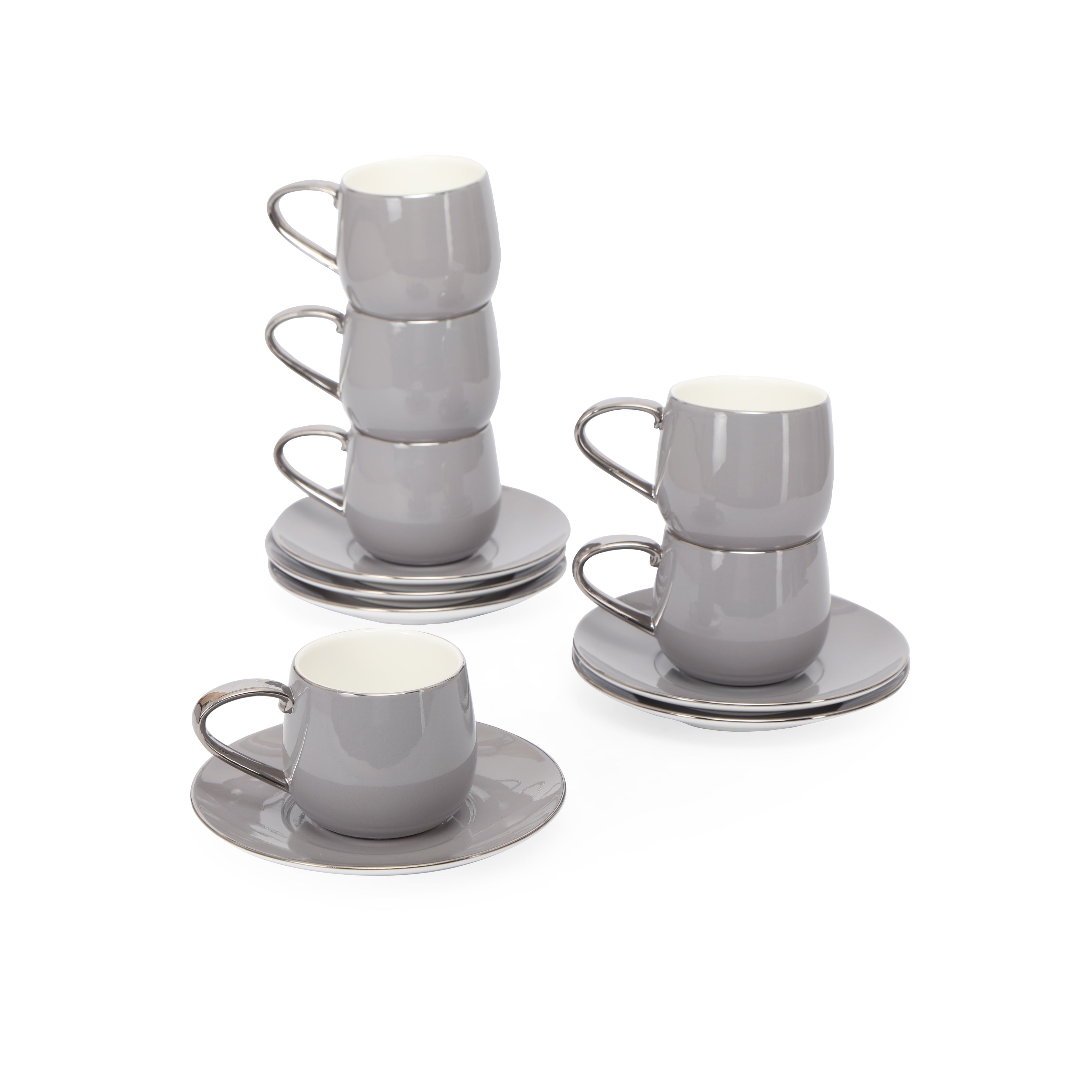 Tea Set - Grey With Silver Rim Set Of 6