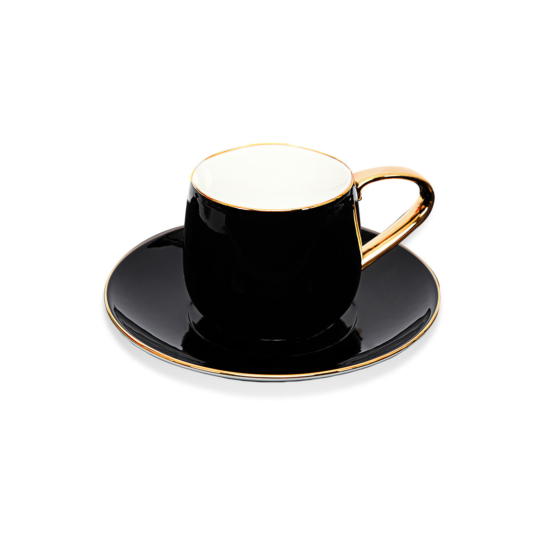 Tea Set - Black With Gold Rim Set Of 6