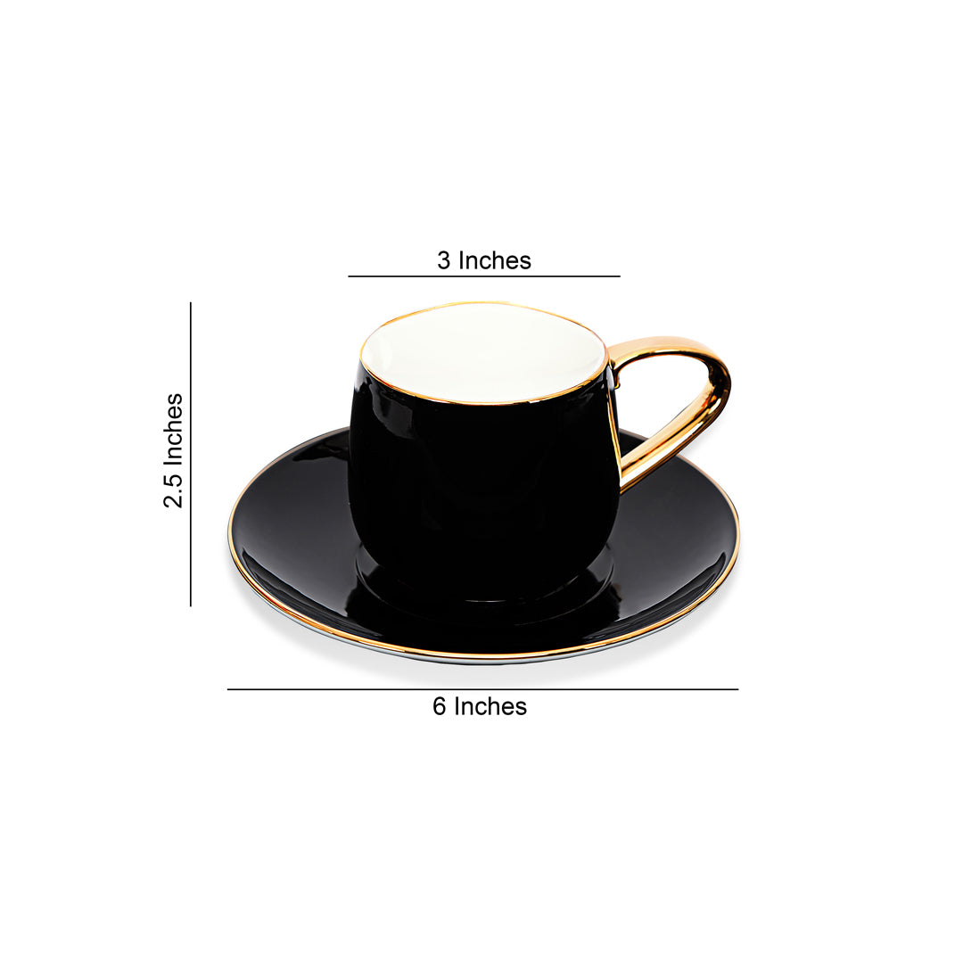 Tea Set - Black With Gold Rim Set Of 6