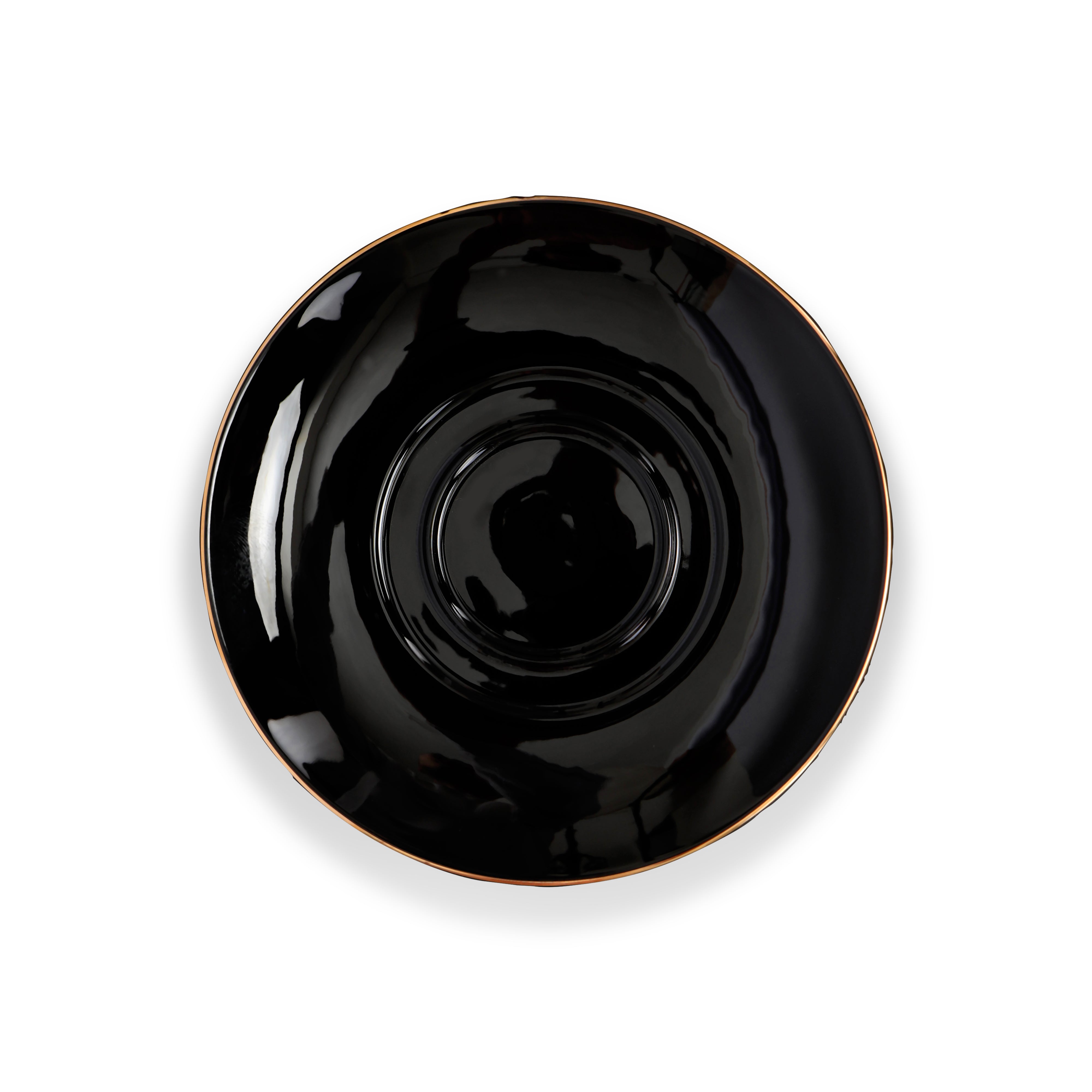 Tea Set - Black With Gold Rim Set Of 6