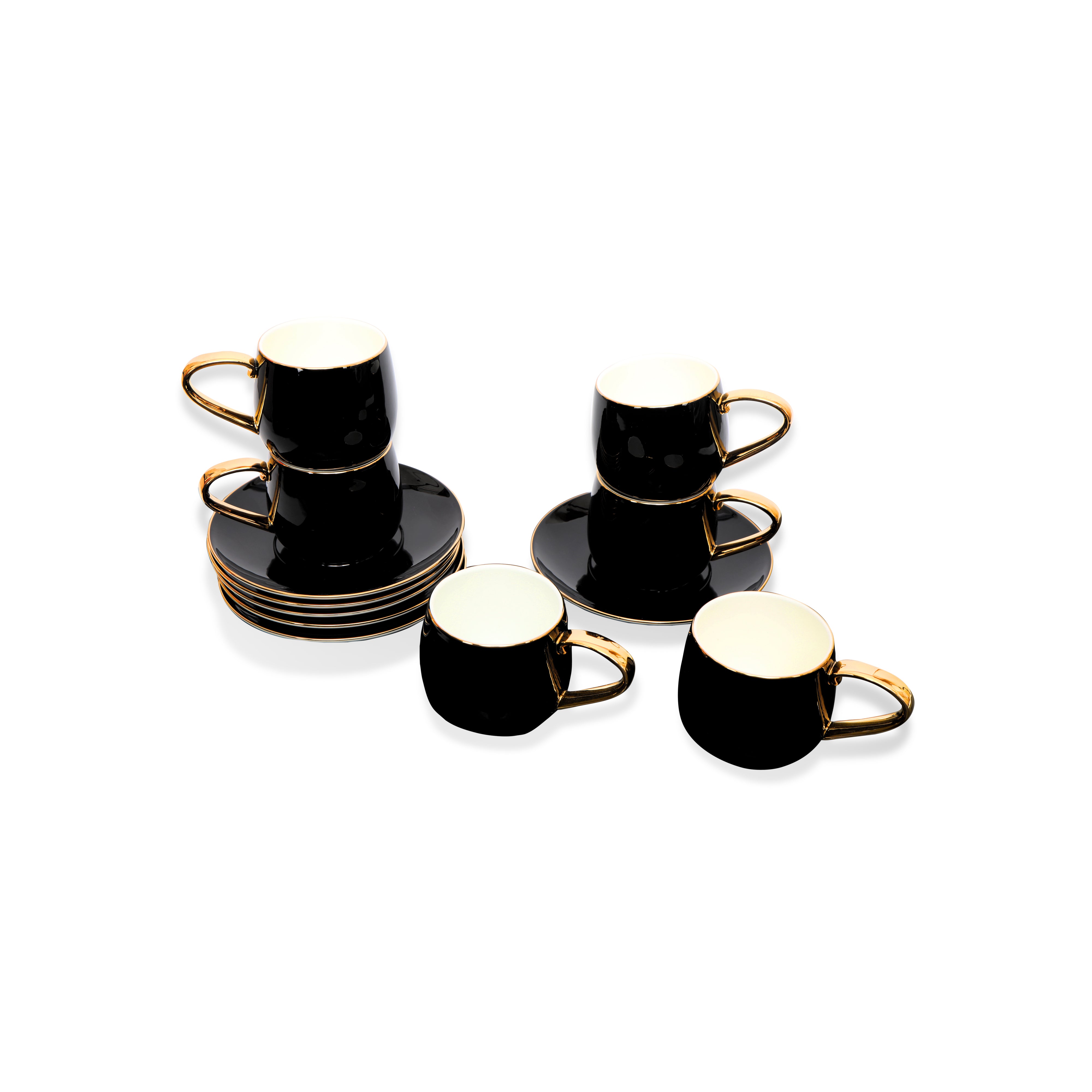 Tea Set - Black With Gold Rim Set Of 6