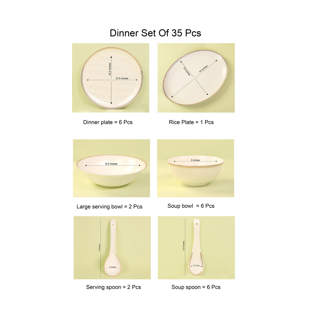 THE HOME CO. Dinner Set Of 35 Pcs - White Porcelain With Gold Plated_6