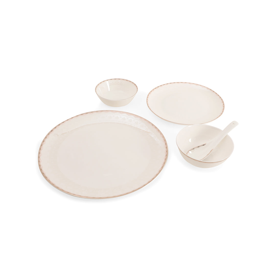 THE HOME CO. Dinner Set Of 35 Pcs - White Porcelain With Pink Durle Gold Plated_20