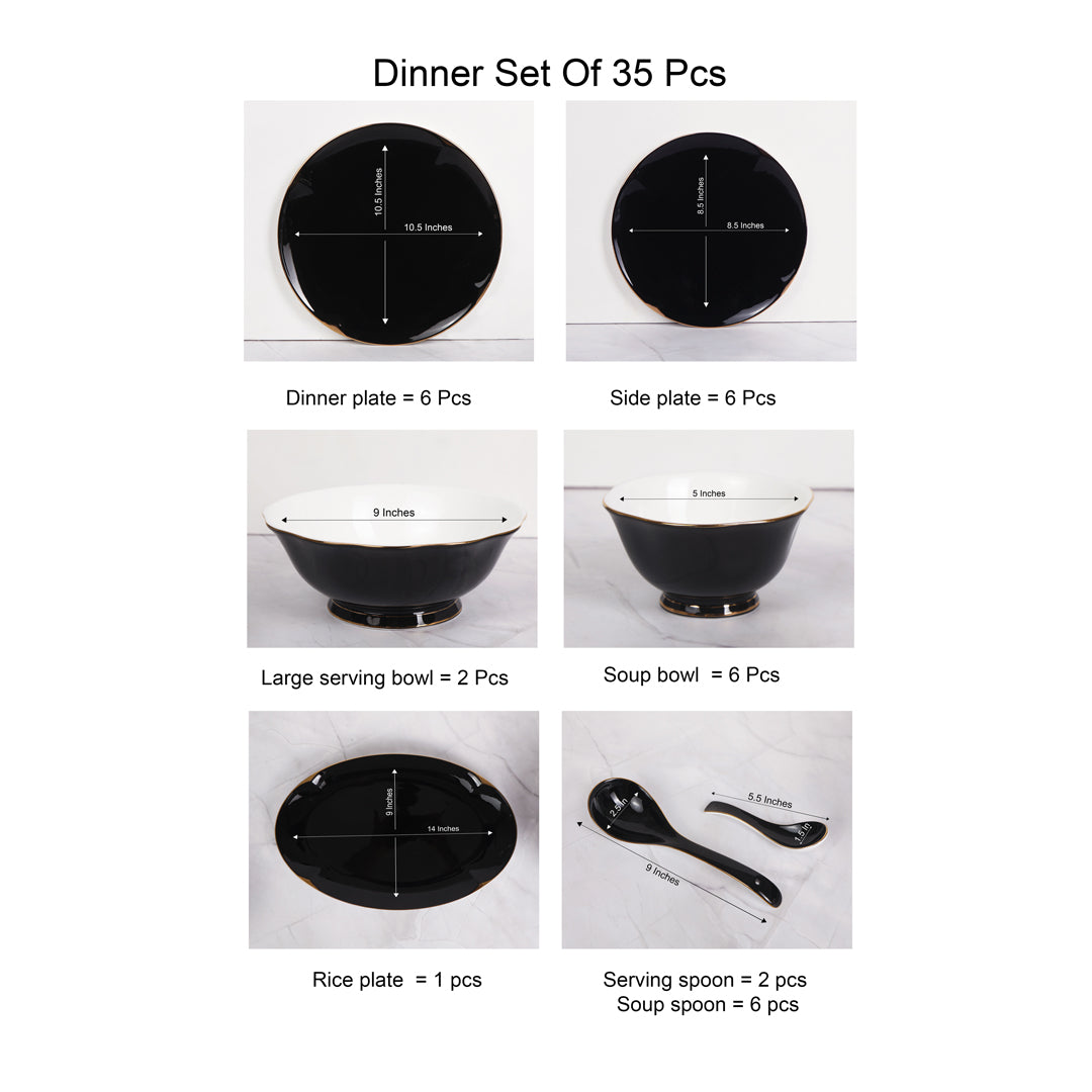 THE HOME CO. Dinner Set Of 41 Pcs - Black Porcelain With Gold Plated_6