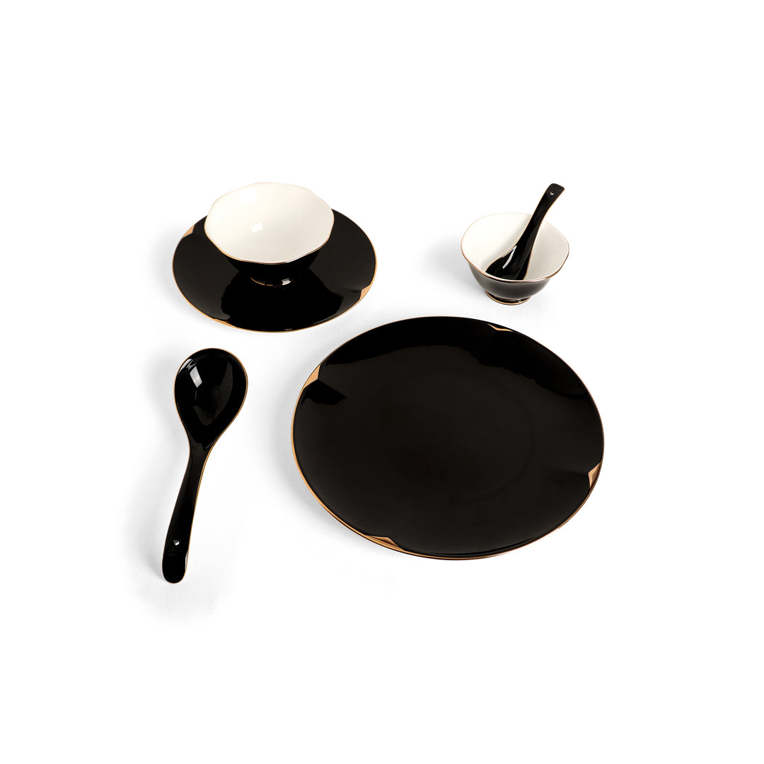 THE HOME CO. Dinner Set Of 41 Pcs - Black Porcelain With Gold Plated_5