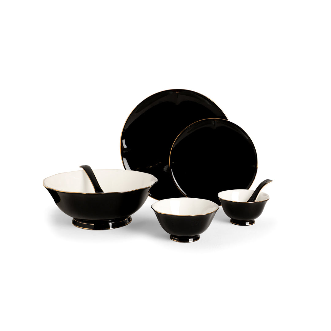 THE HOME CO. Dinner Set Of 41 Pcs - Black Porcelain With Gold Plated_4