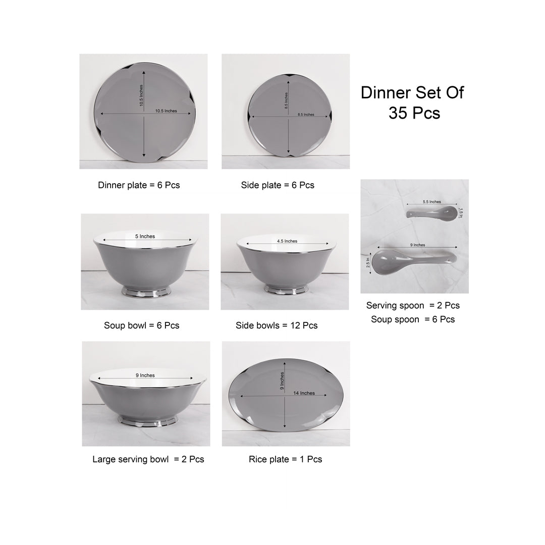 THE HOME CO. Dinner Set Of 41 Pcs - Grey Porcelain With Silver Plated_11