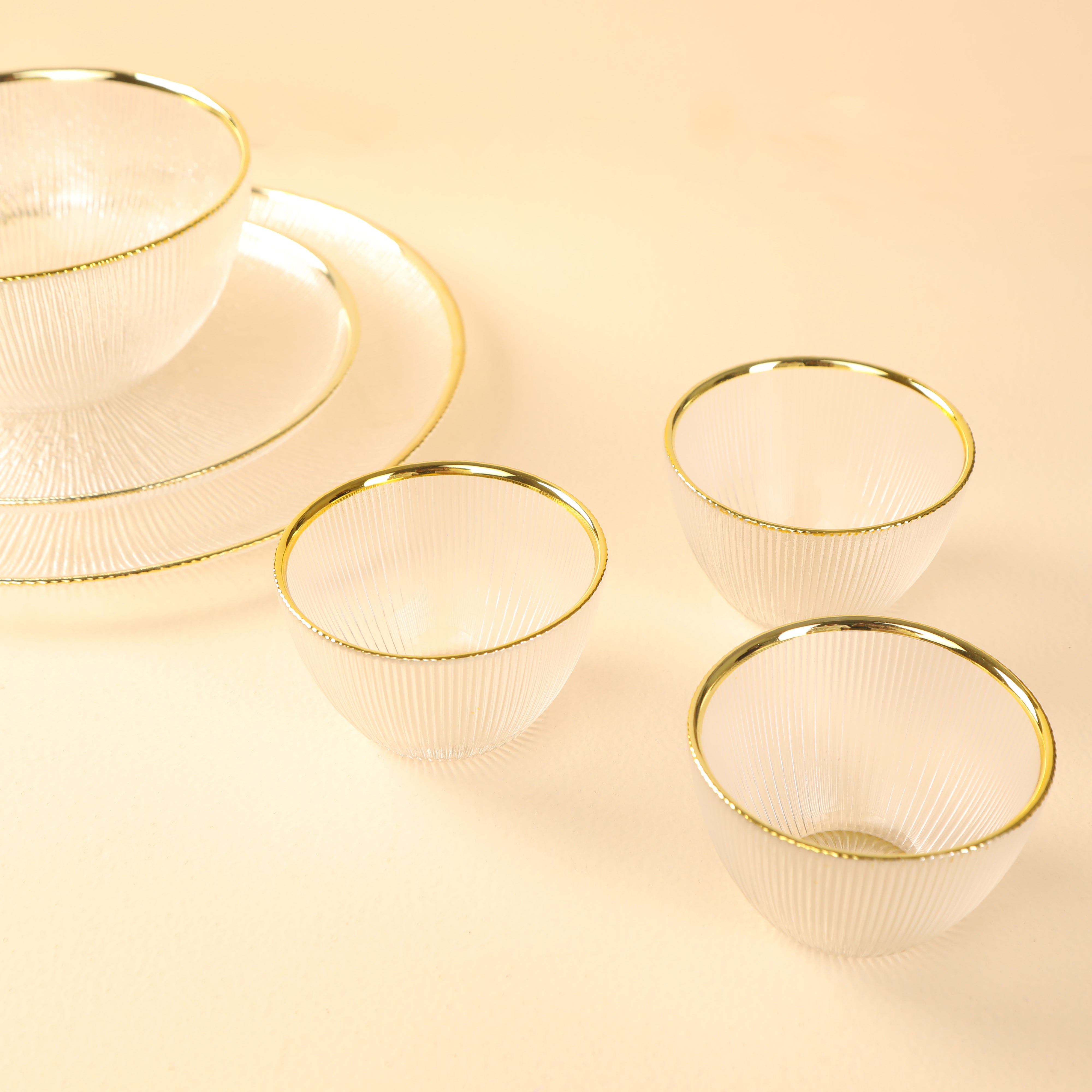 Dinner Set Of 28 Pcs - Glass With Gold Rim