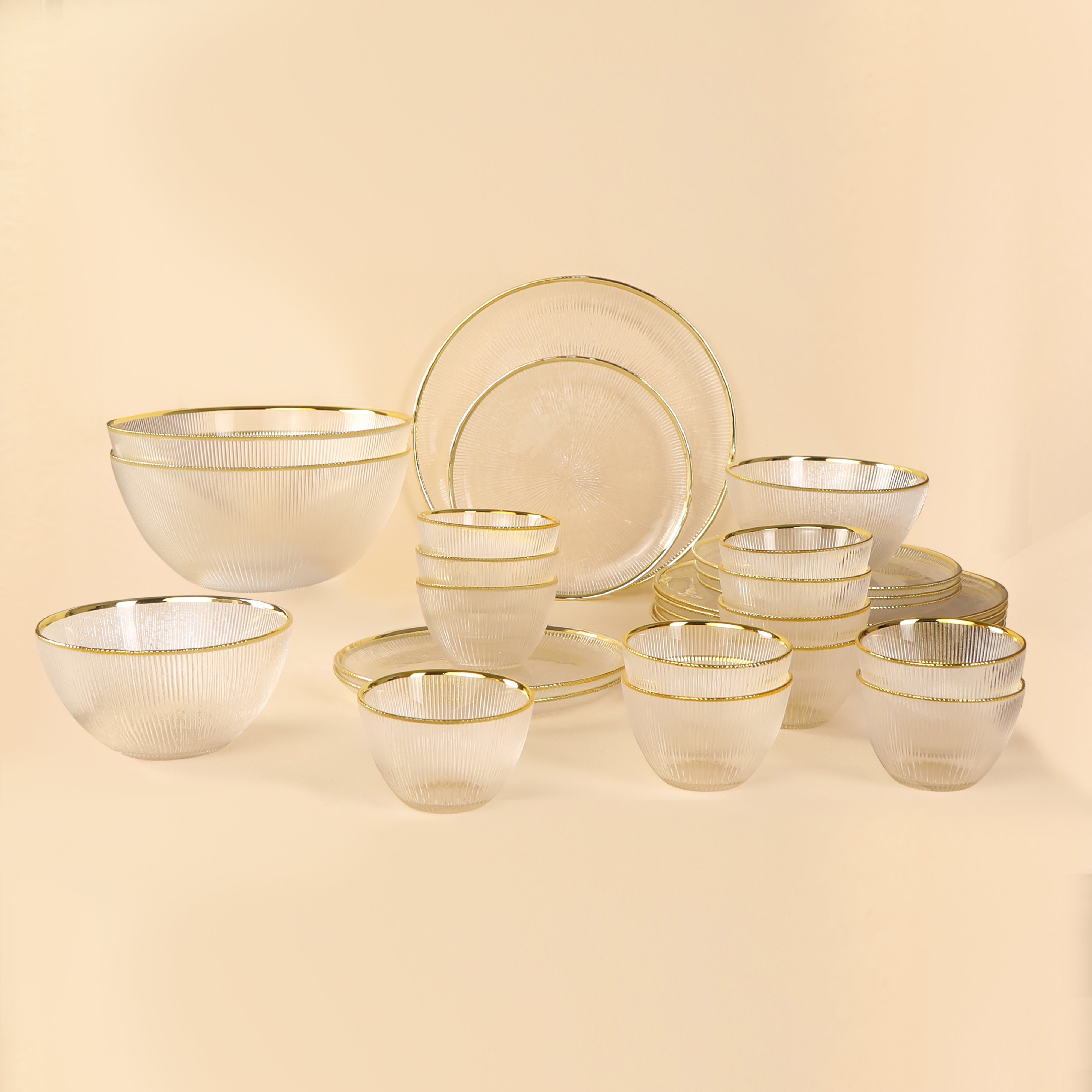 Dinner Set Of 28 Pcs - Glass With Gold Rim