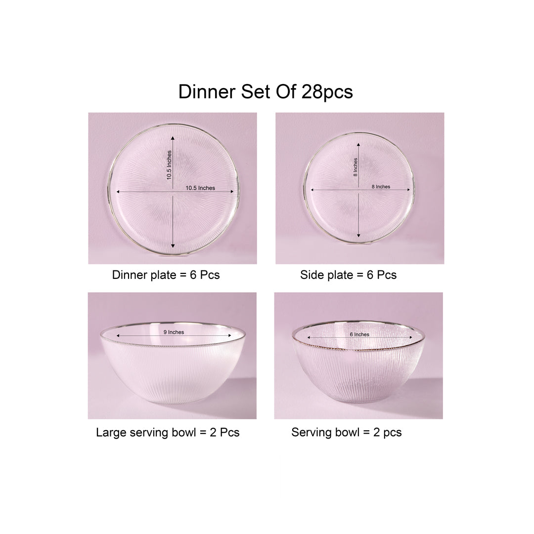 THE HOME CO. Dinner Set Of 28 Pcs - Glass With Silver_9
