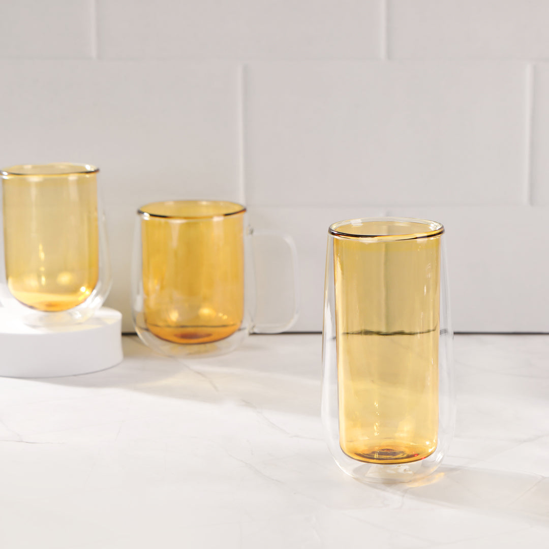 Double Wall Tall Glass - Yellow - The Home Co.