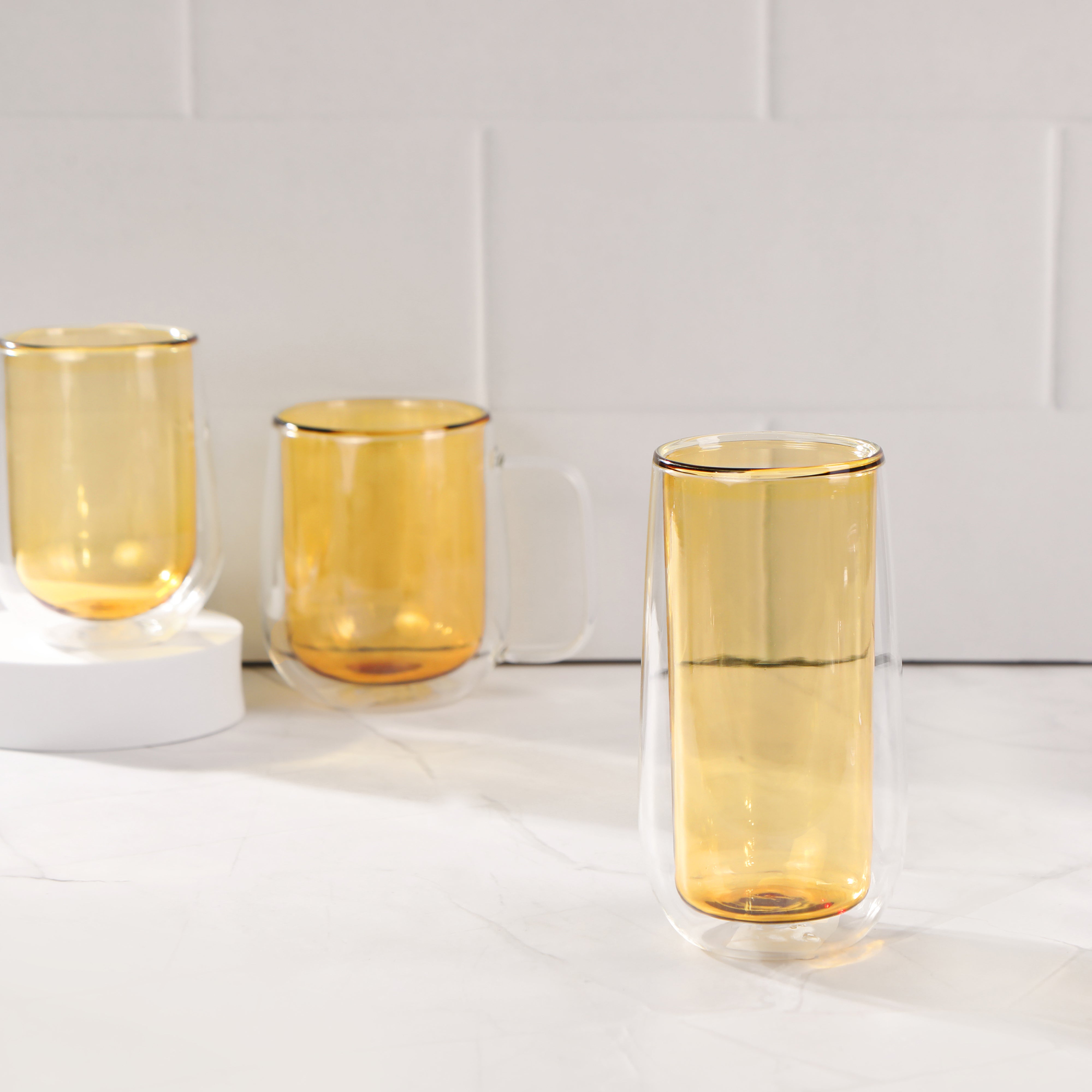 Double Wall Tall Glass - Yellow Single