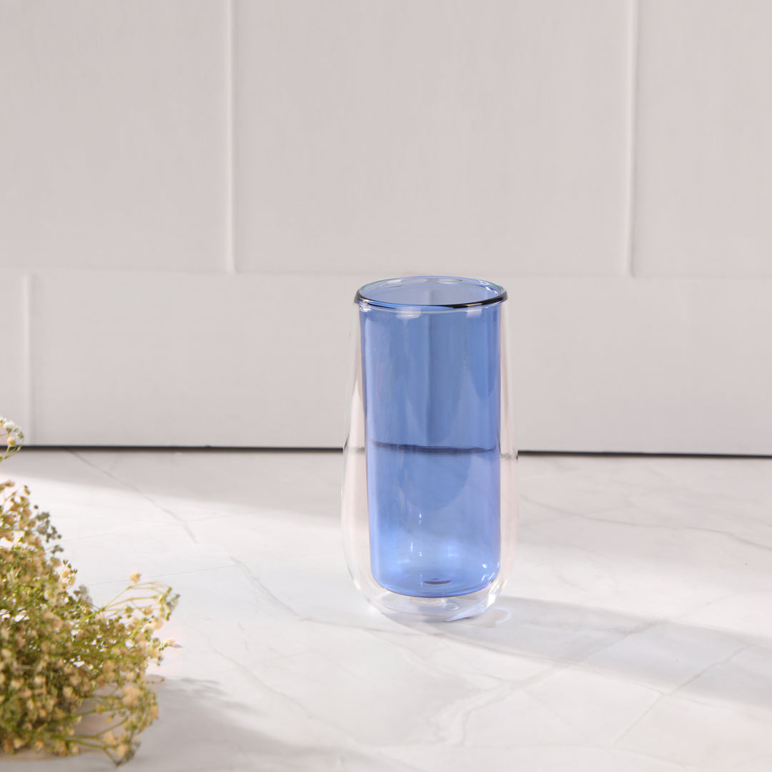 Double Wall Tall Glass - Blue - The Home Co.